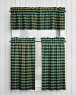 Green and Tan Homespun Curtains – Rustic Plaid Farmhouse