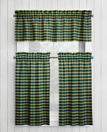 Green and Tan Homespun Curtains – Rustic Plaid Farmhouse