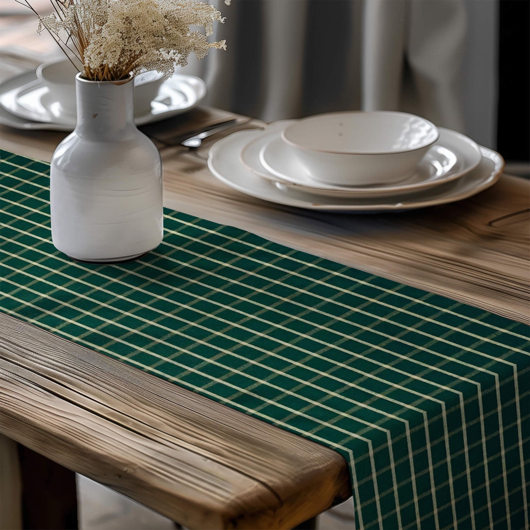 Green Plaid Table Runners – Rustic Farmhouse Style