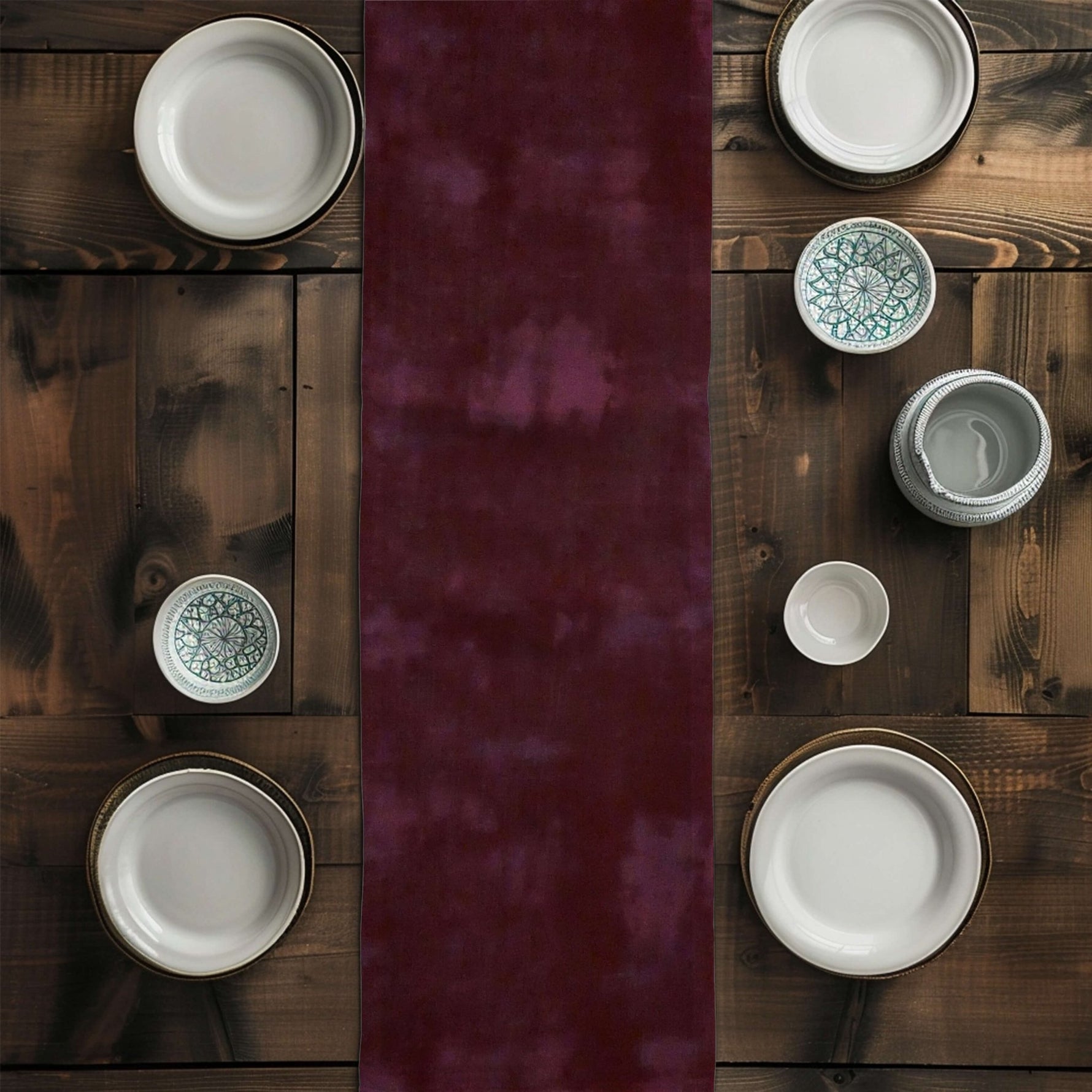 Grunge Table Runners and Placemats – Cherry & Burgundy Abstract
