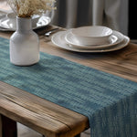 Lake Blue Cotton Table Runner: Modern Rustic Cattail Design