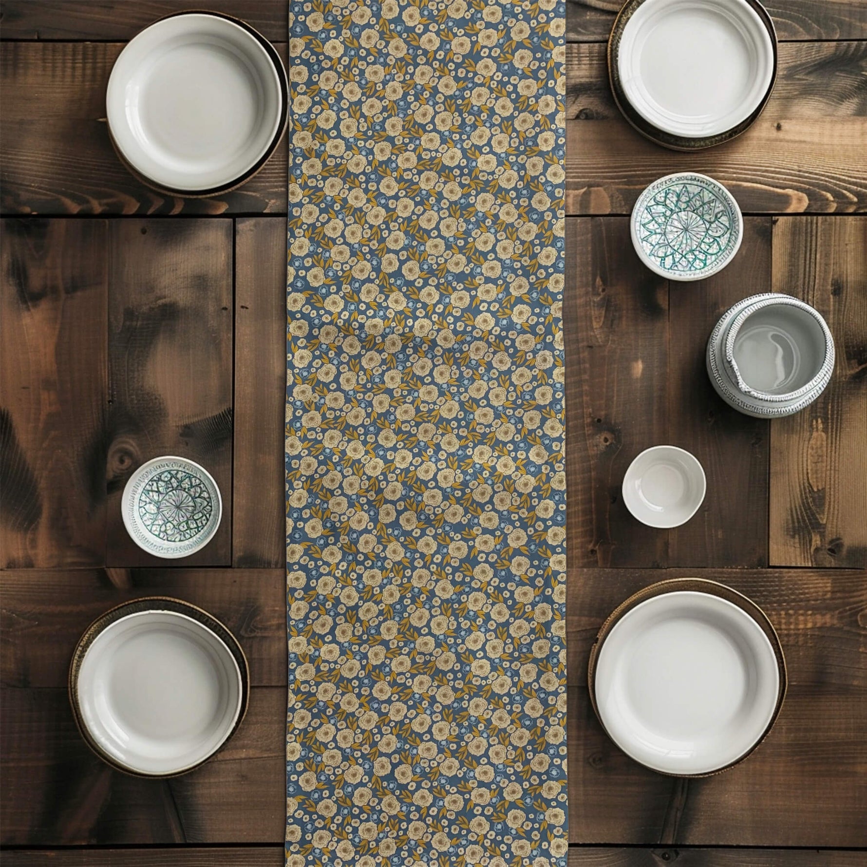 Last Bloom Floral Table Runners and Placemats – Blue or Cream Design