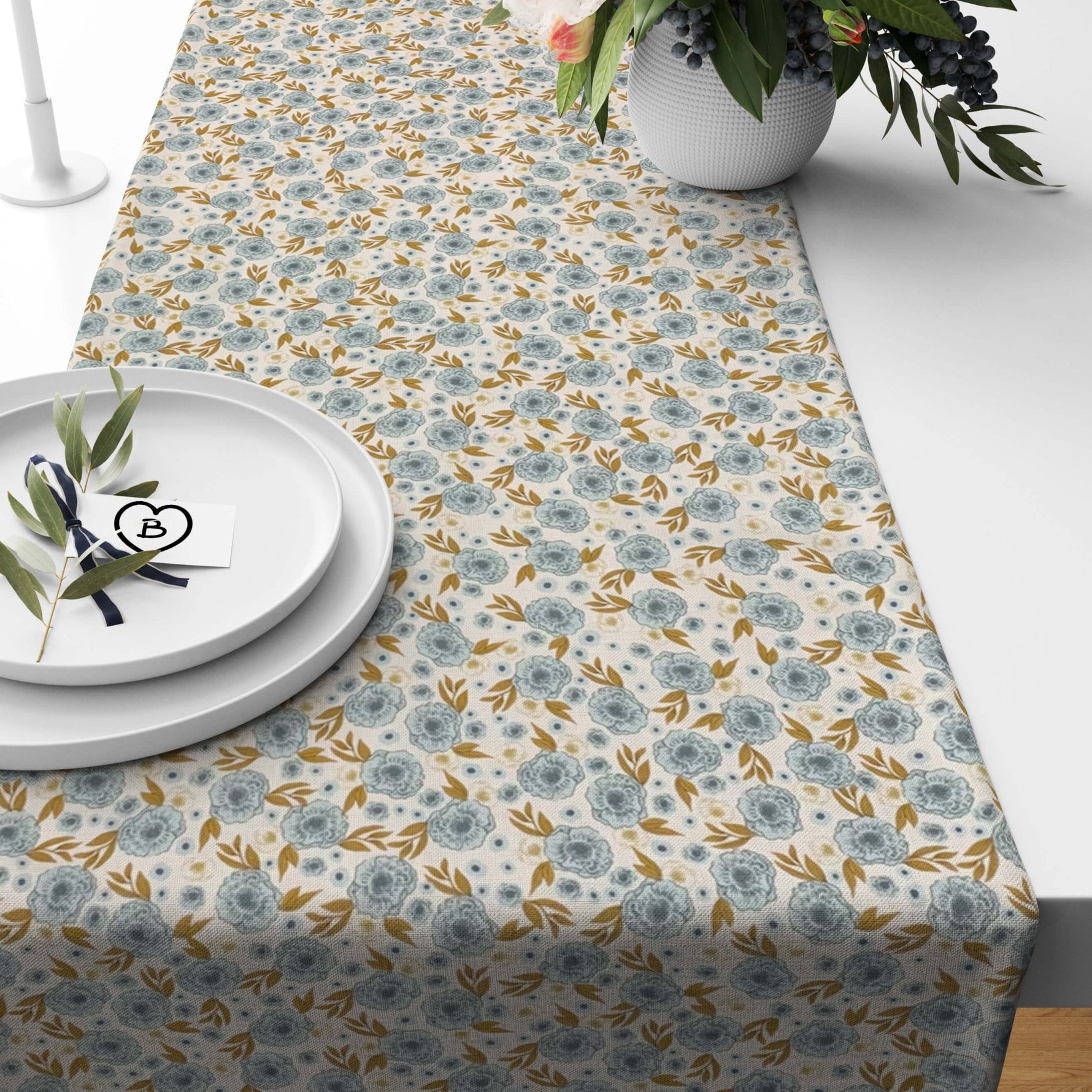 Last Bloom Floral Table Runners and Placemats – Blue or Cream Design