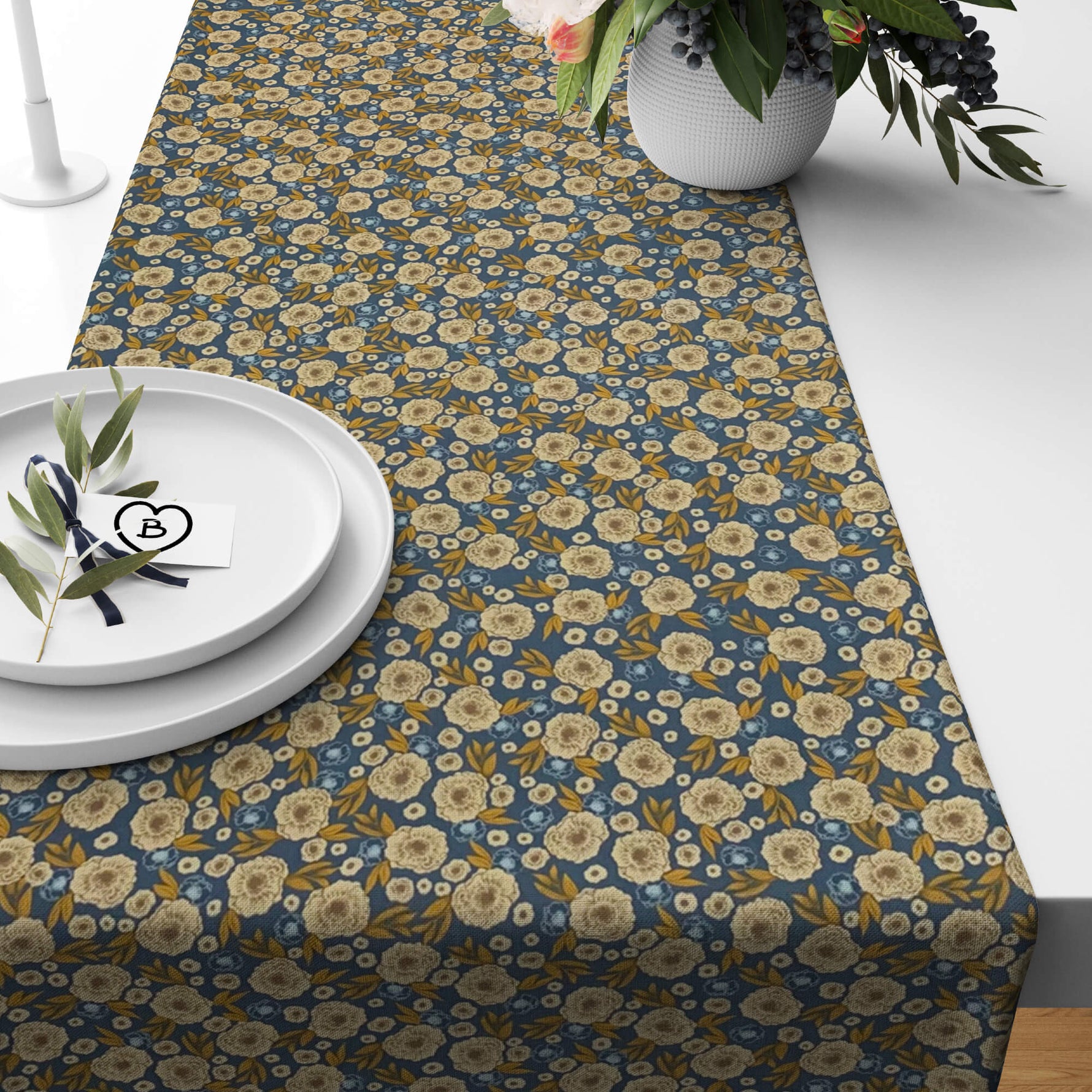 Last Bloom Floral Table Runners and Placemats – Blue or Cream Design