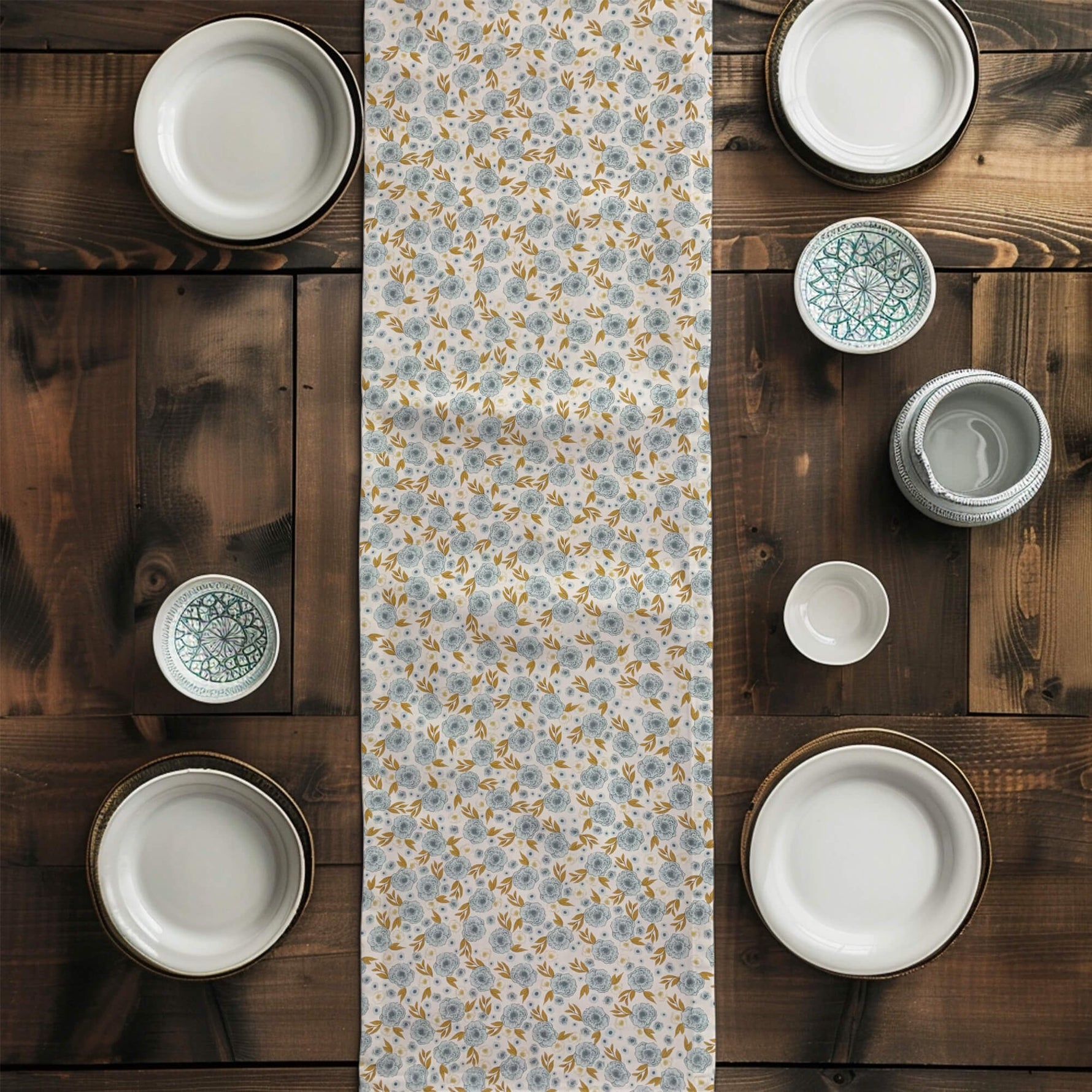 Last Bloom Floral Table Runners and Placemats – Blue or Cream Design