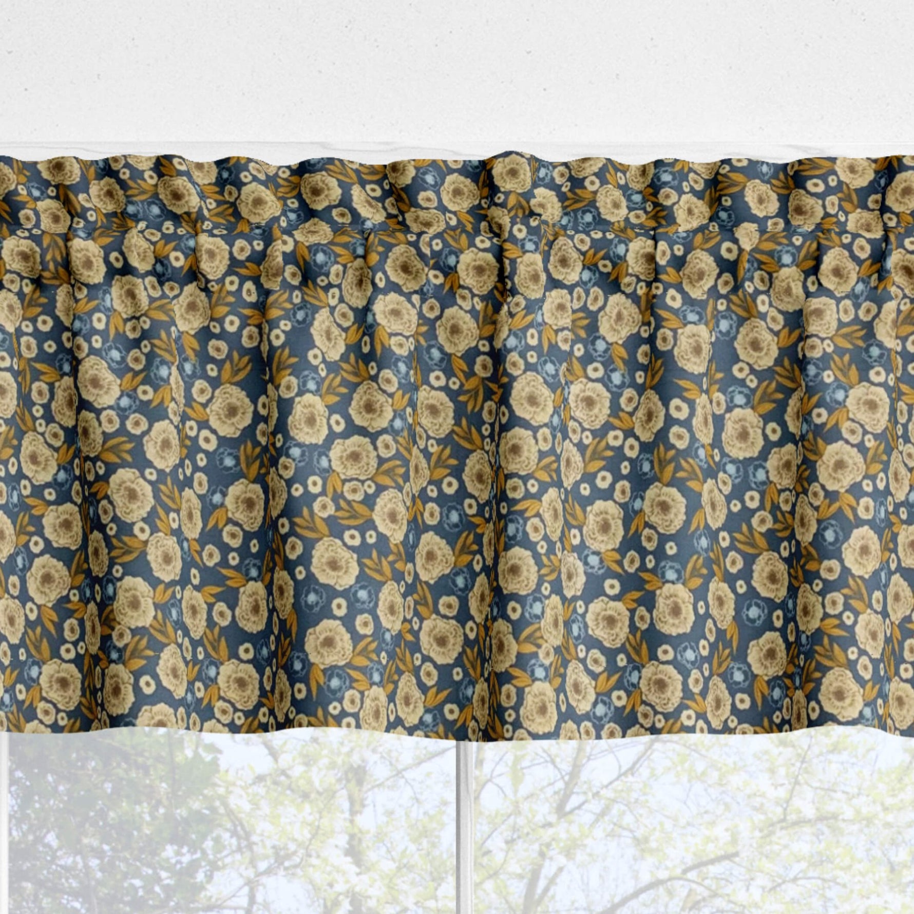 Last Bloom Floral Valances and Cafe Curtains - Cream or Blue