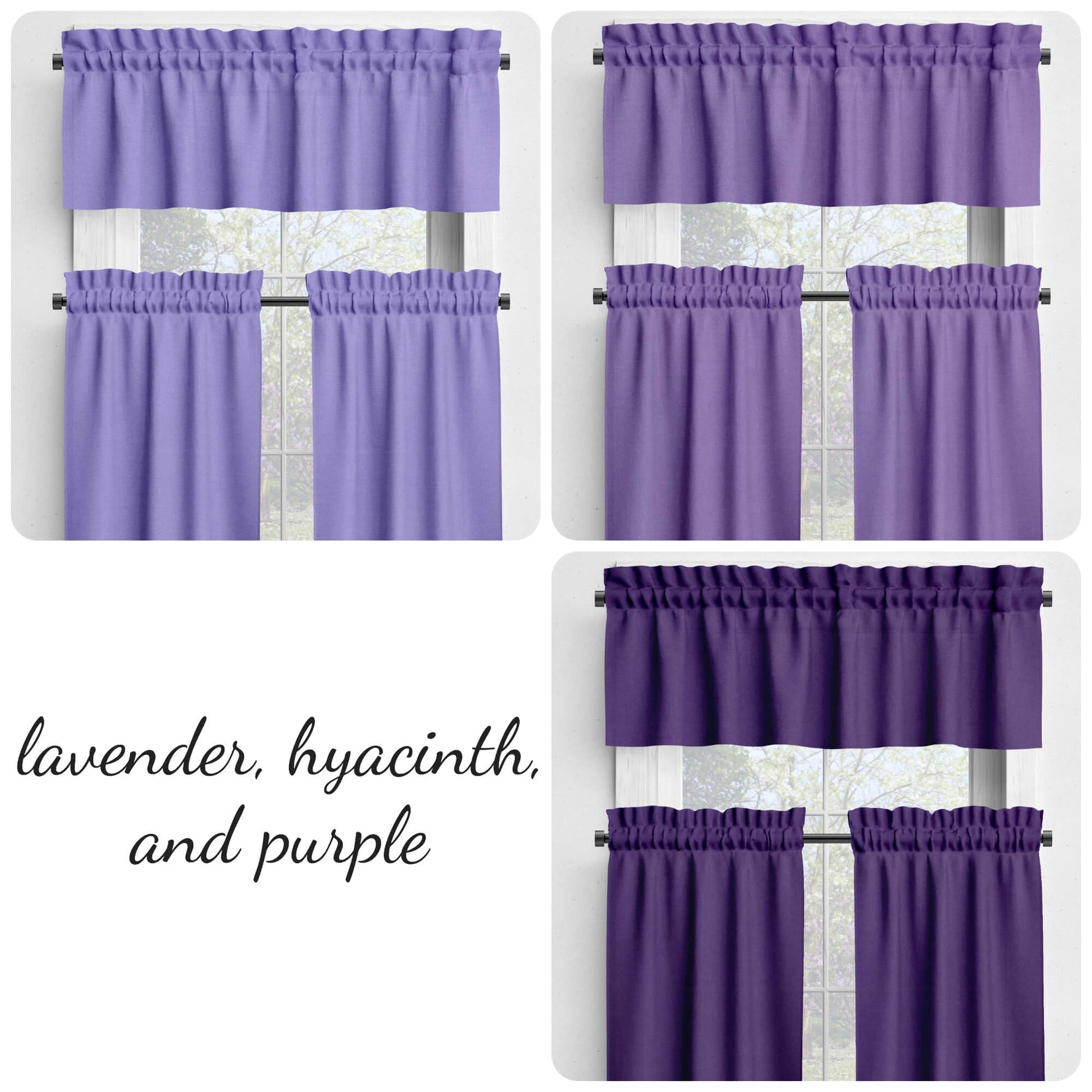 Lavender and Purple Valances and Cafe Curtains - Custom Sizes