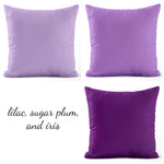 Lilac & Plum Cotton Pillow Covers and Euro Shams – Custom Size Options