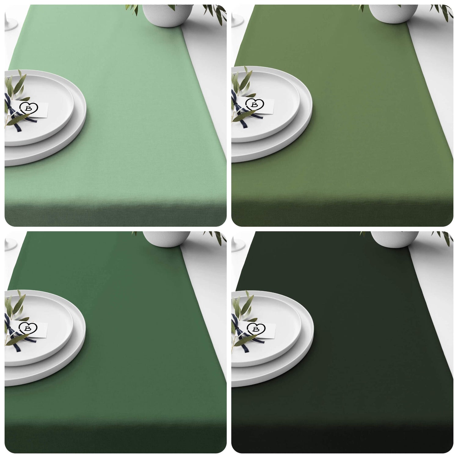 Light Mint, Prairie, Topiary, and Dark Hunter Table Runners and Placemats