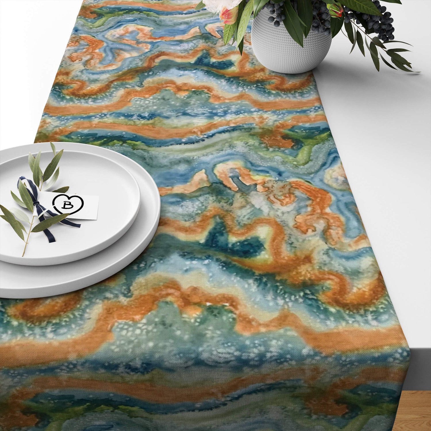 Modern River Table Runners – Adobe, Blue & Green