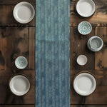 Lake Blue Cotton Table Runner: Modern Rustic Cattail Design