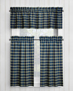 Navy Blue and Tan Homespun Curtains – Rustic Farmhouse Plaid