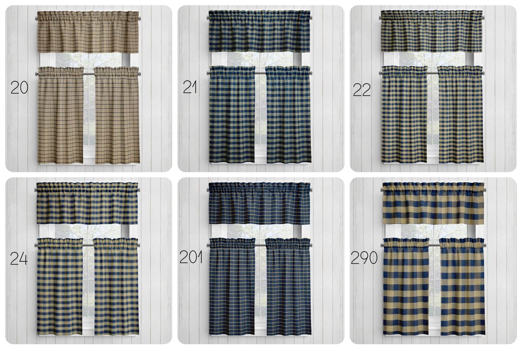 Navy Blue and Tan Homespun Curtains – Rustic Farmhouse Plaid