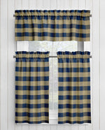 Navy Blue and Tan Homespun Curtains – Rustic Farmhouse Plaid