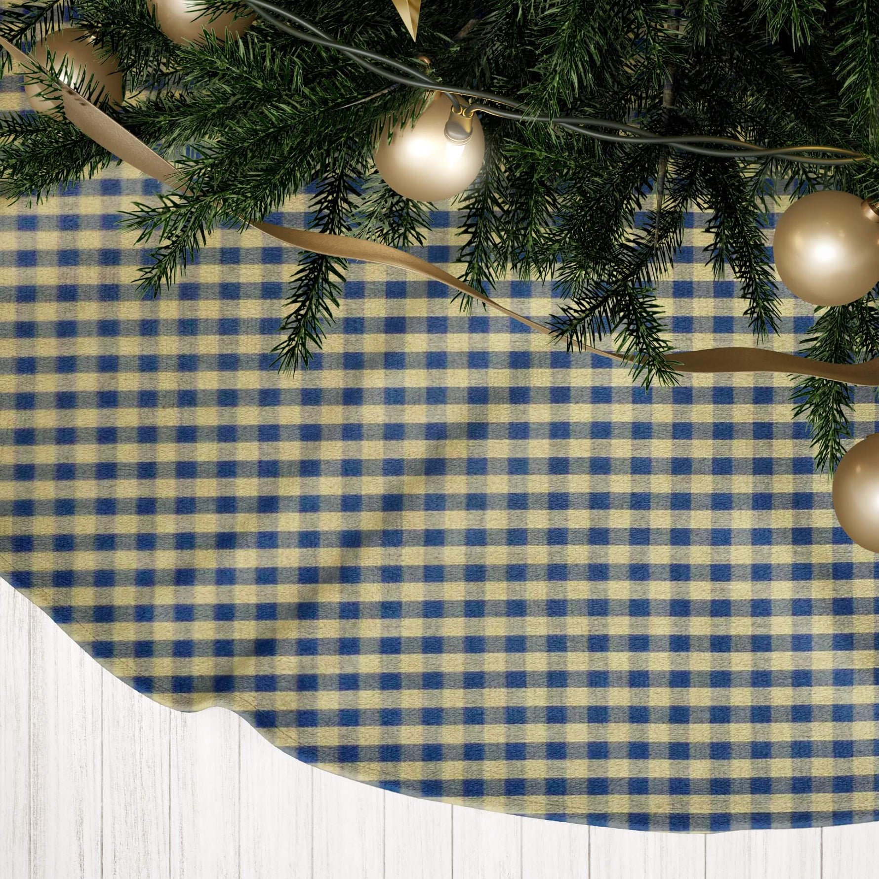Navy Blue & Tan Plaid Tree Skirts – Farmhouse Christmas