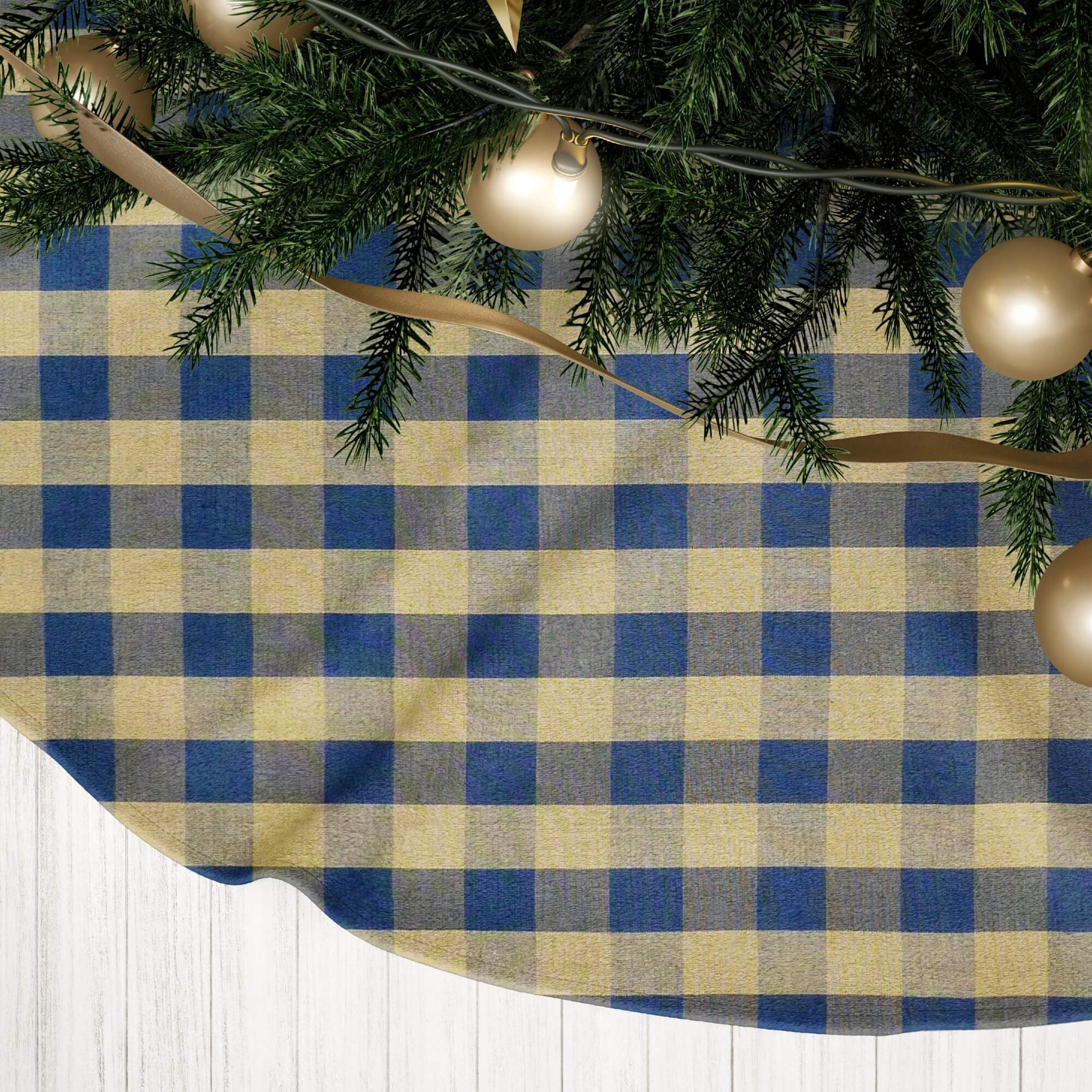 Navy Blue & Tan Plaid Tree Skirts – Farmhouse Christmas