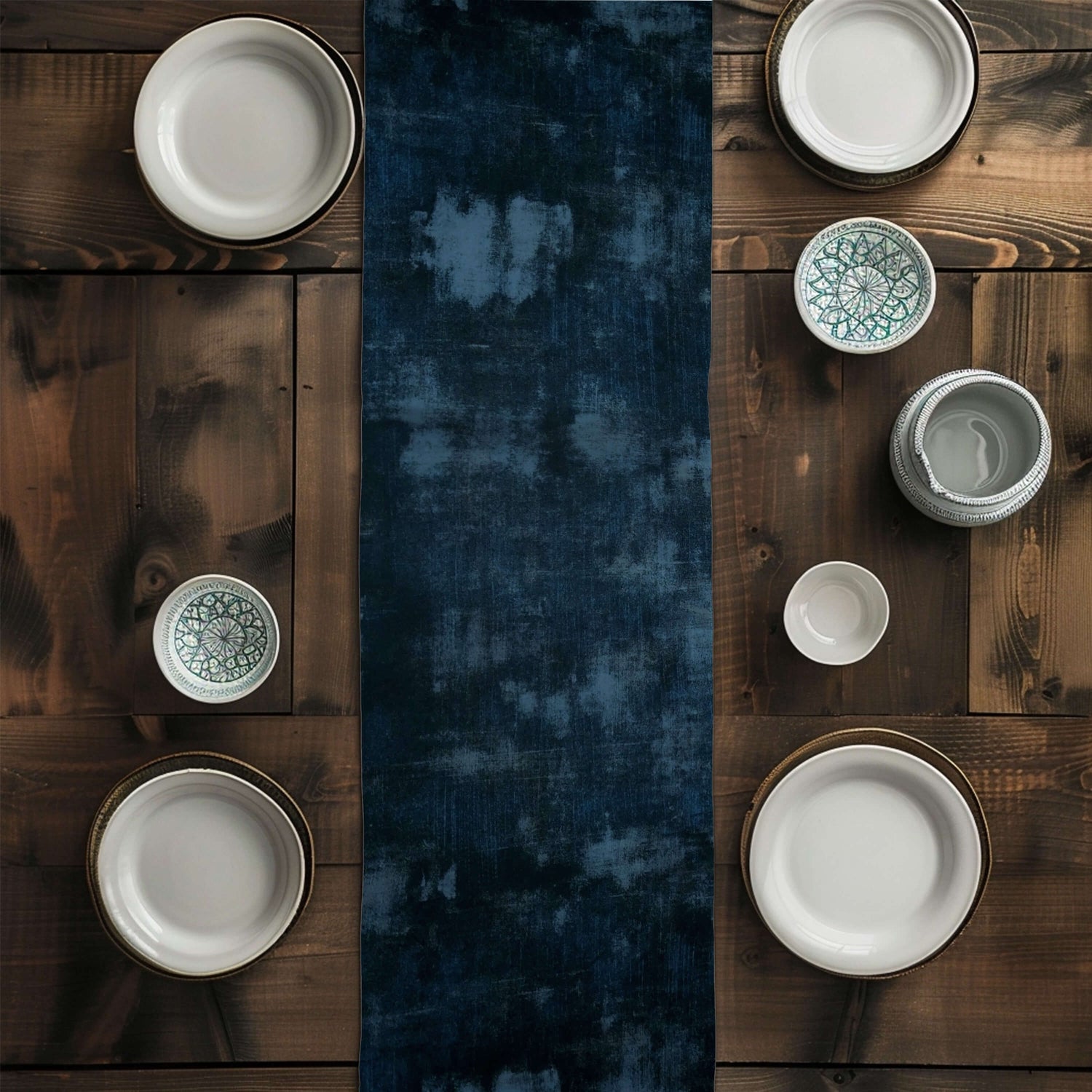 Light and Dark Blue Abstract Grunge Table Runners and Placemats
