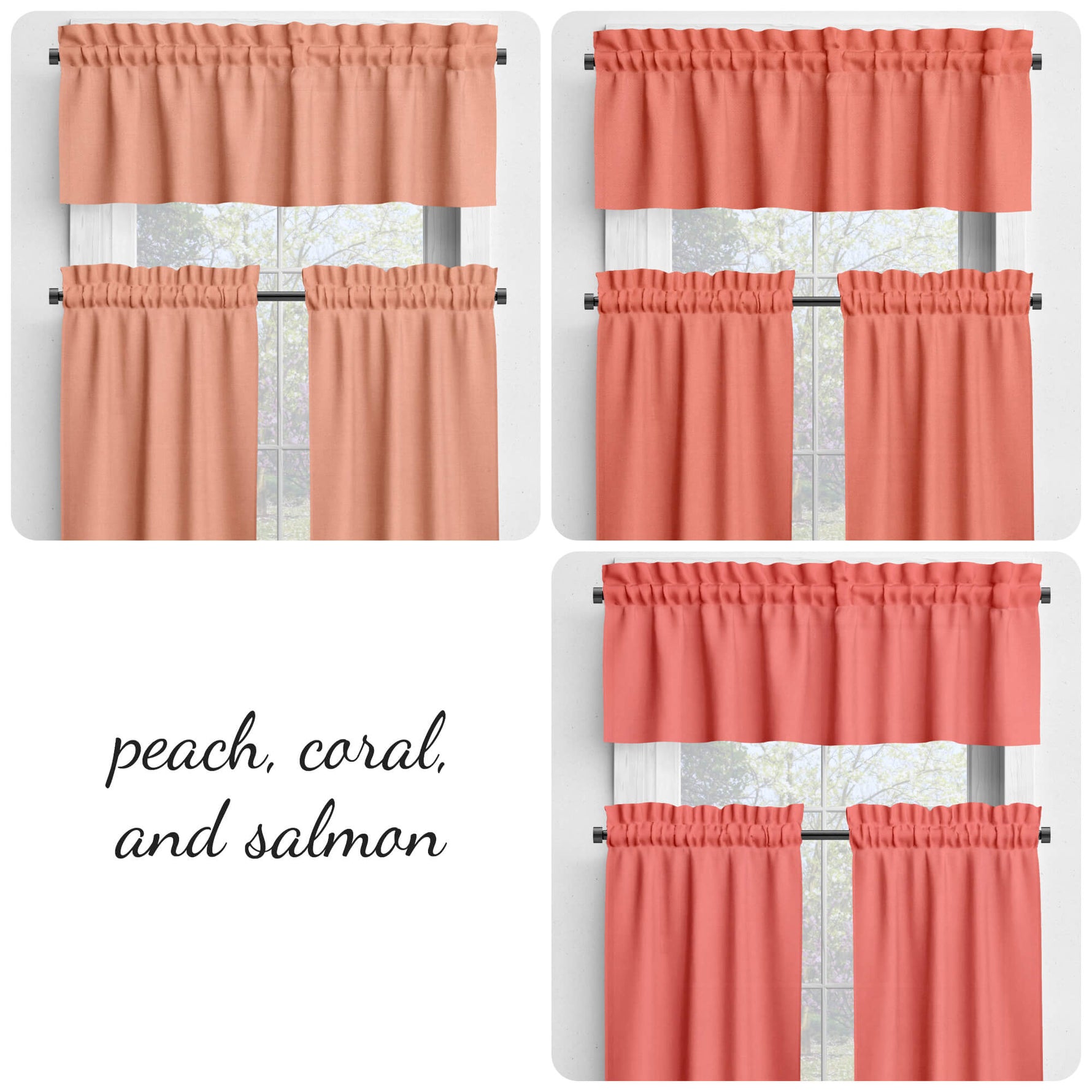 Peach Cotton Valances and Cafe Curtains - Coral and Salmon