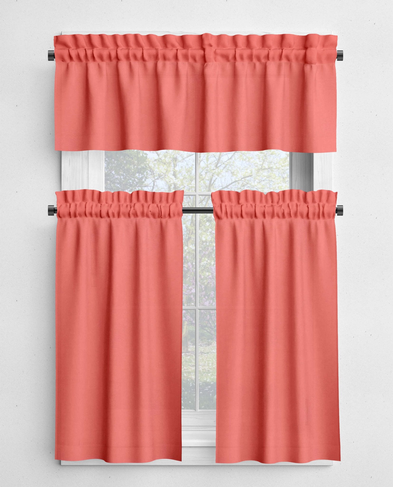 Peach Cotton Valances and Cafe Curtains - Coral and Salmon