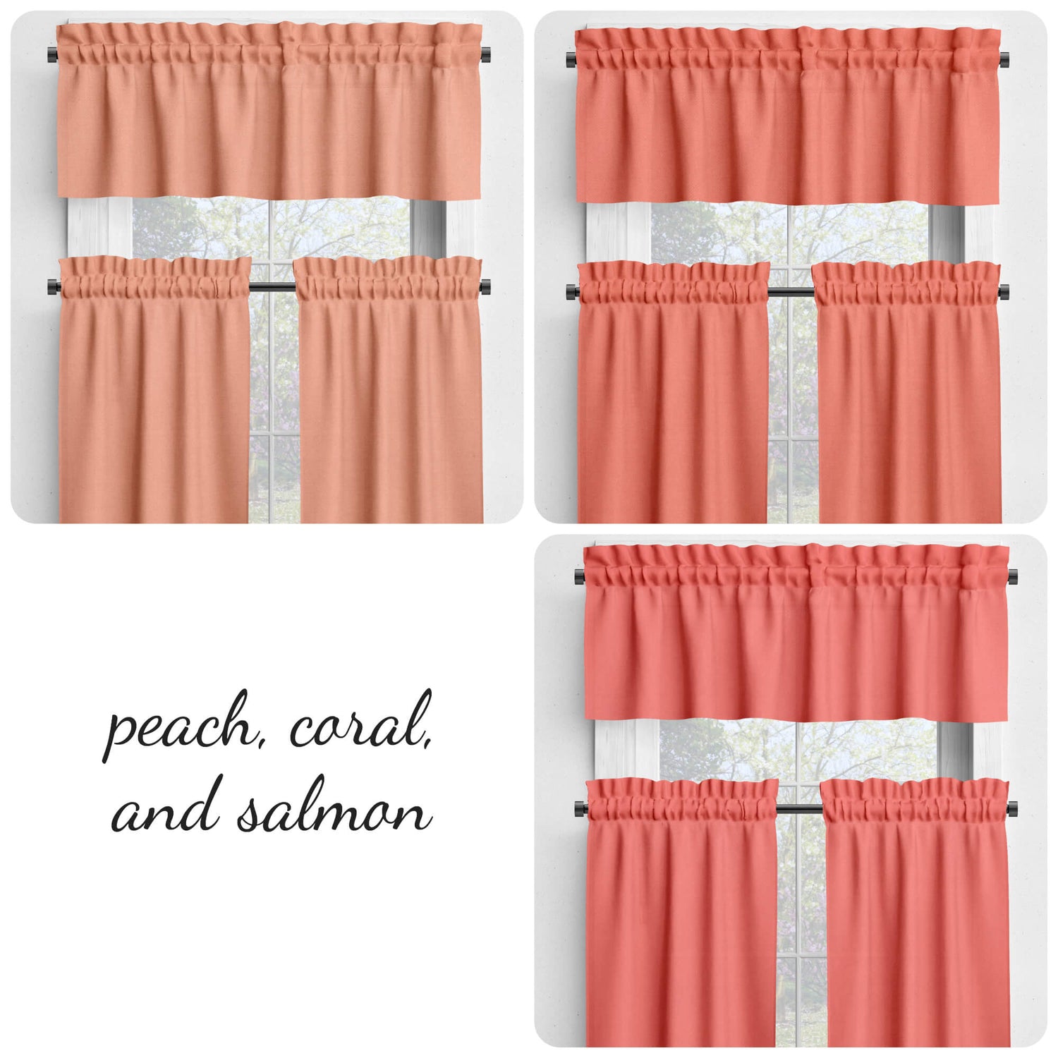 Light Peach, Coral, and Salmon Valances and Cafe Curtains