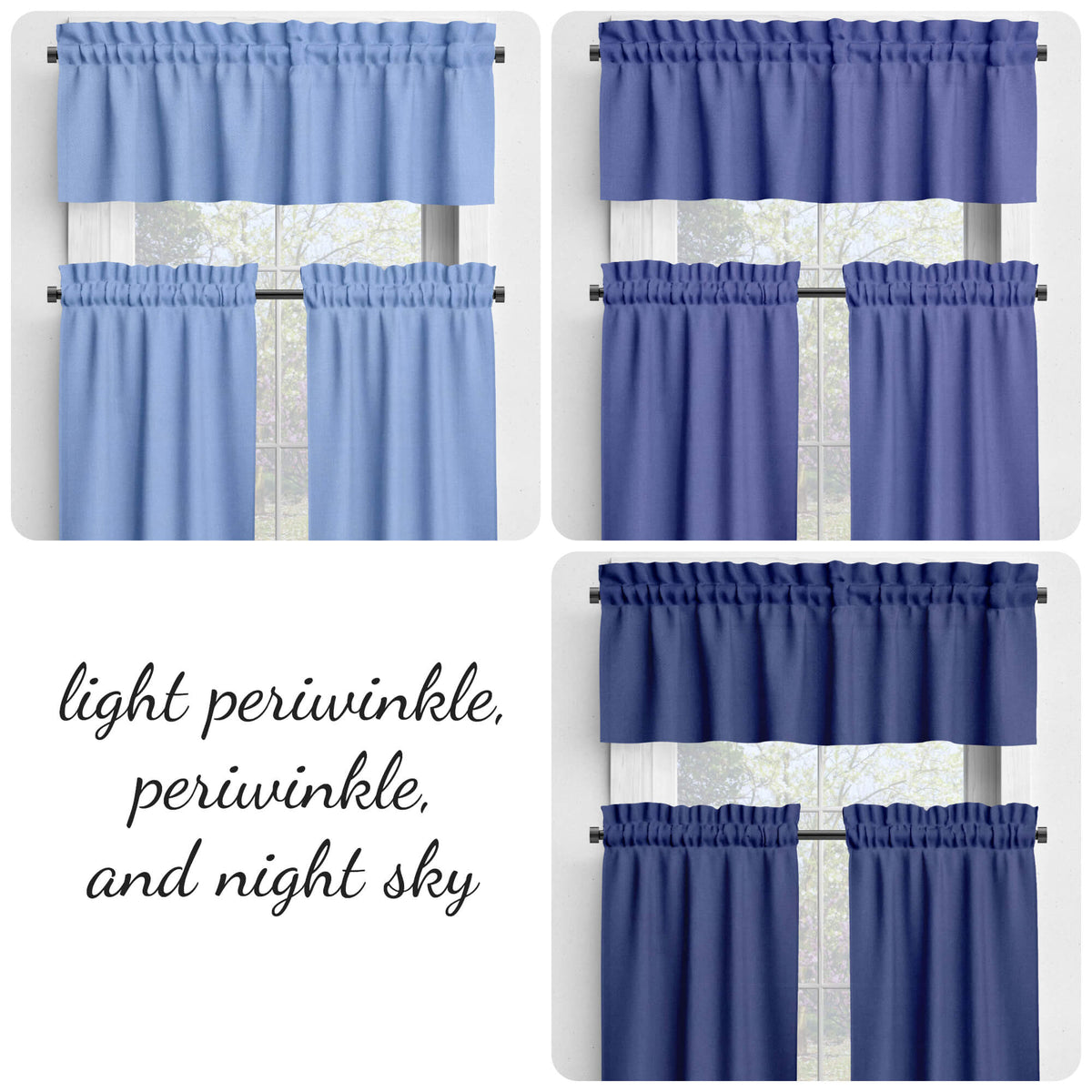 Lavender Blue, Periwinkle and Night Sky Valances and Cafe Curtains