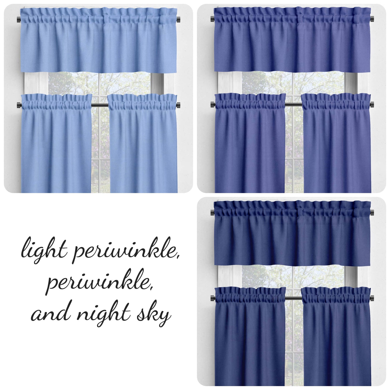 Lavender Blue, Periwinkle and Night Sky Valances and Cafe Curtains
