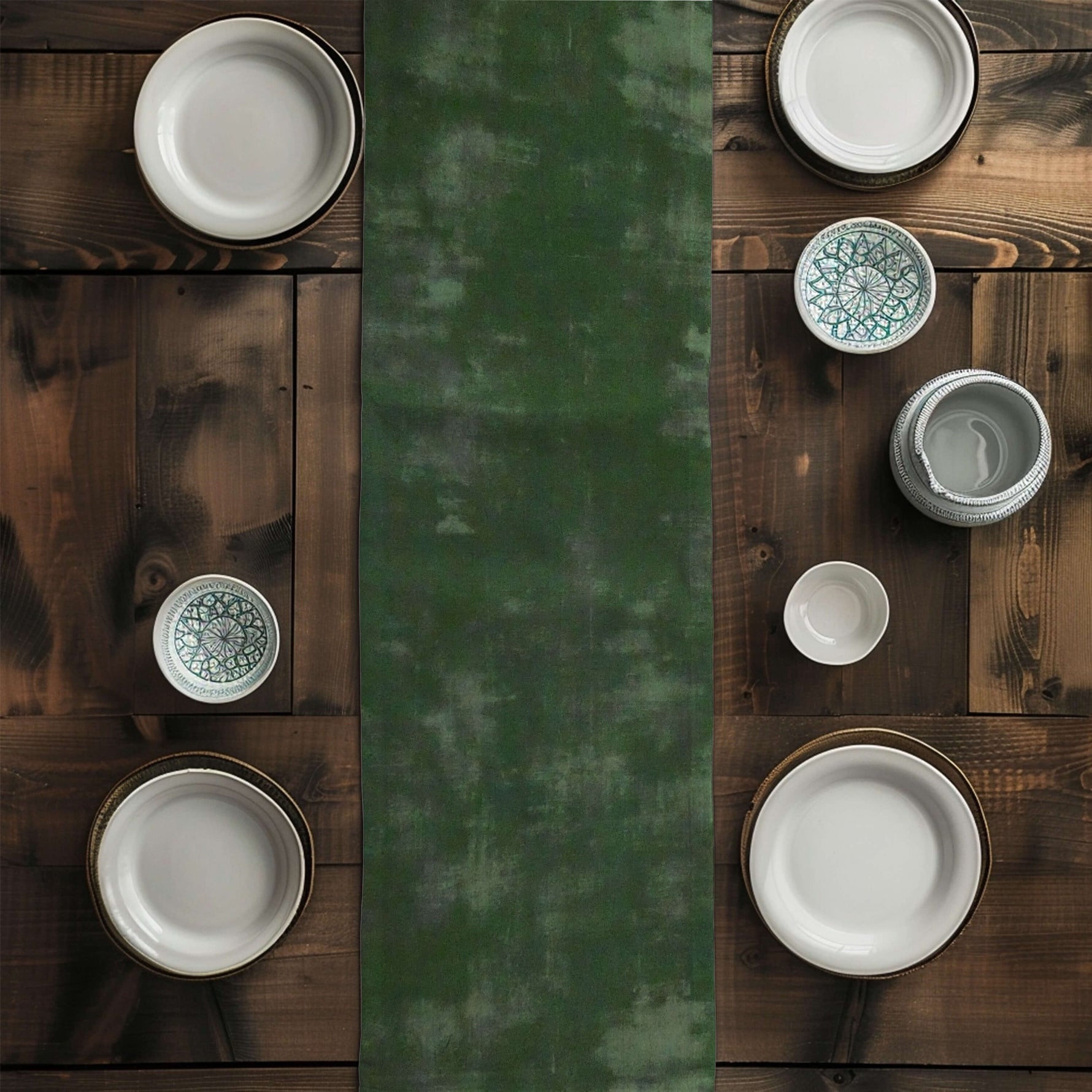 Light and Dark Green Abstract Grunge Table Runners and Placemats