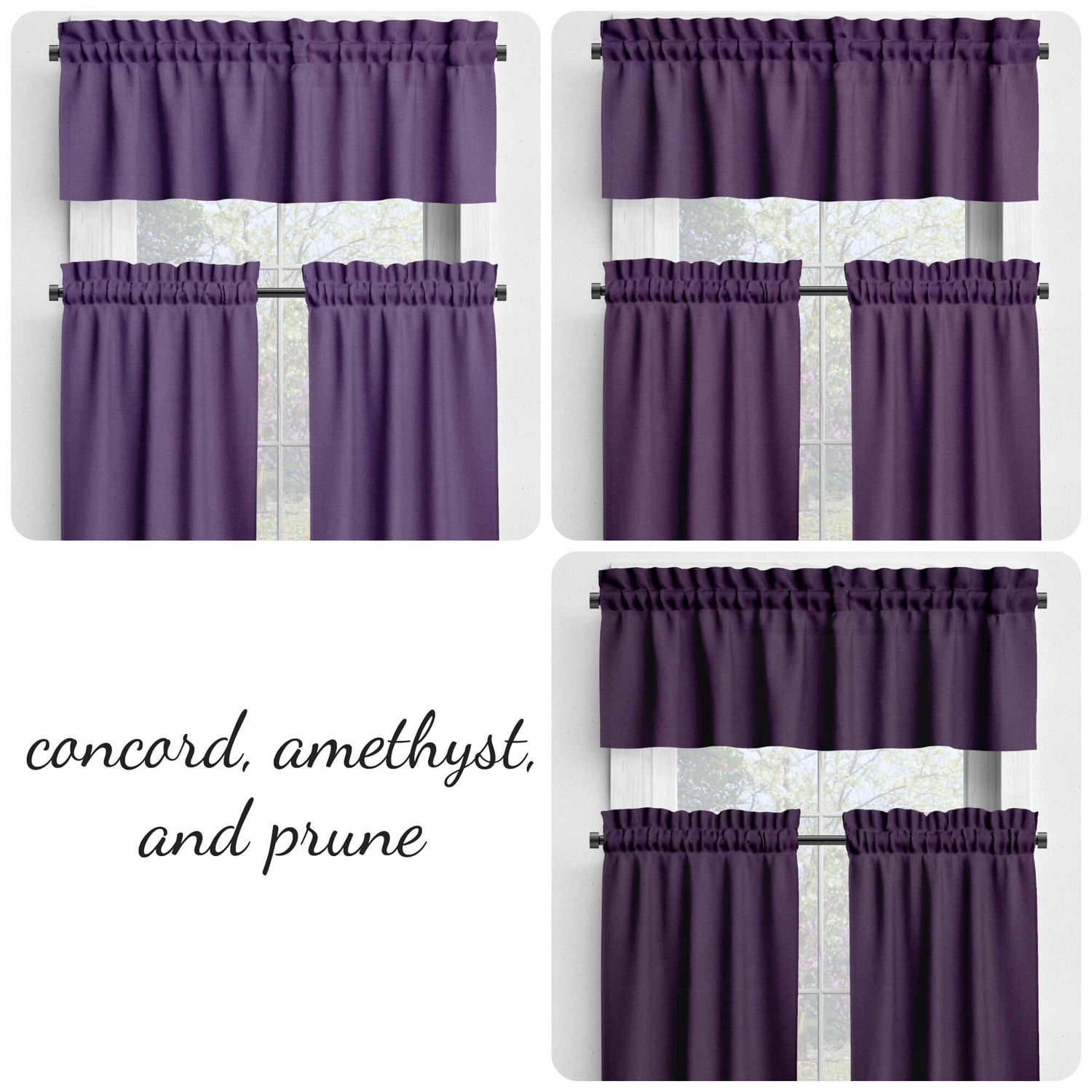 Concord, Amethyst, and Prune Dark Purple Valances and Cafe Curtains
