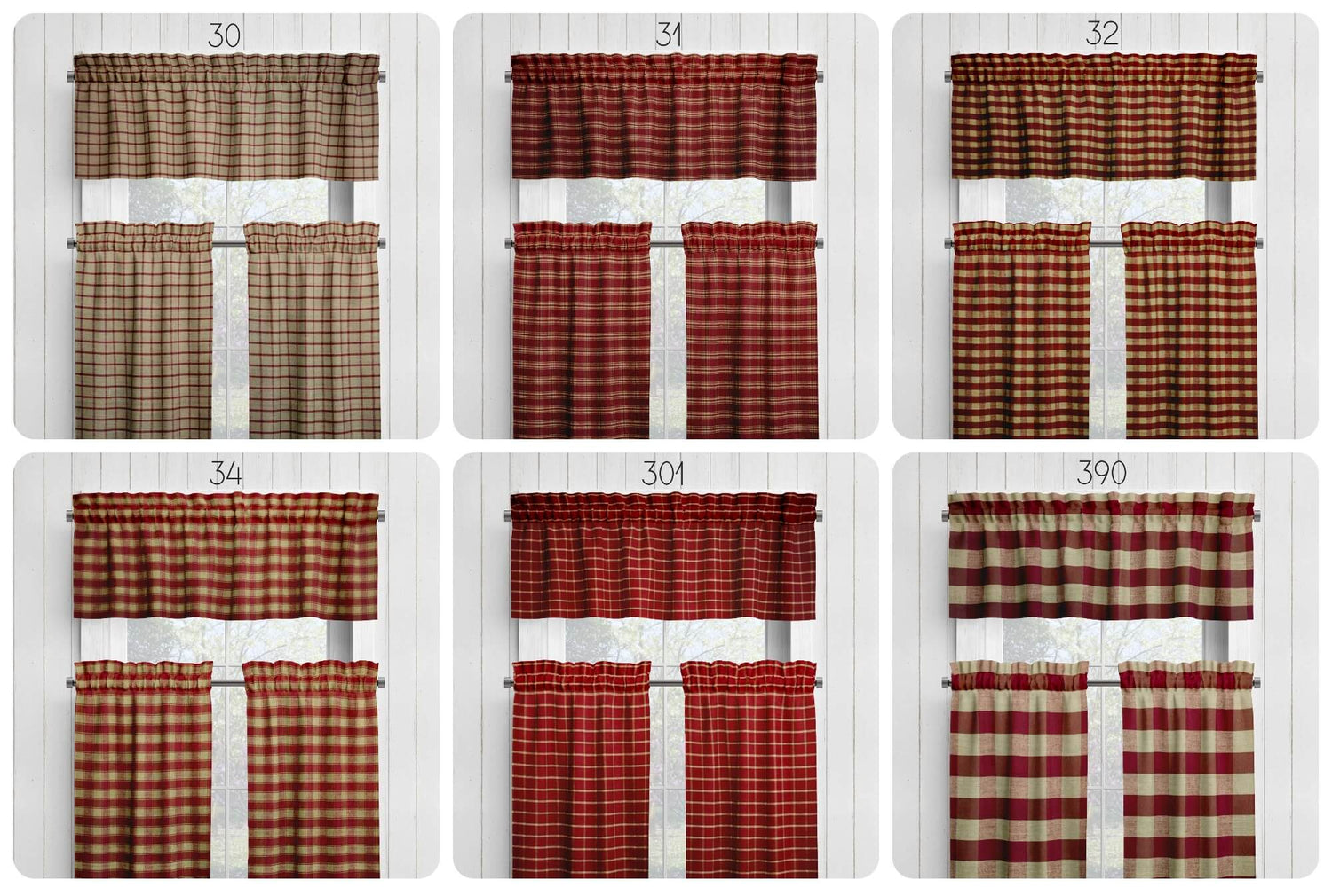 Burgundy Red and Tan Homespun Curtains – Rustic Farmhouse Plaid