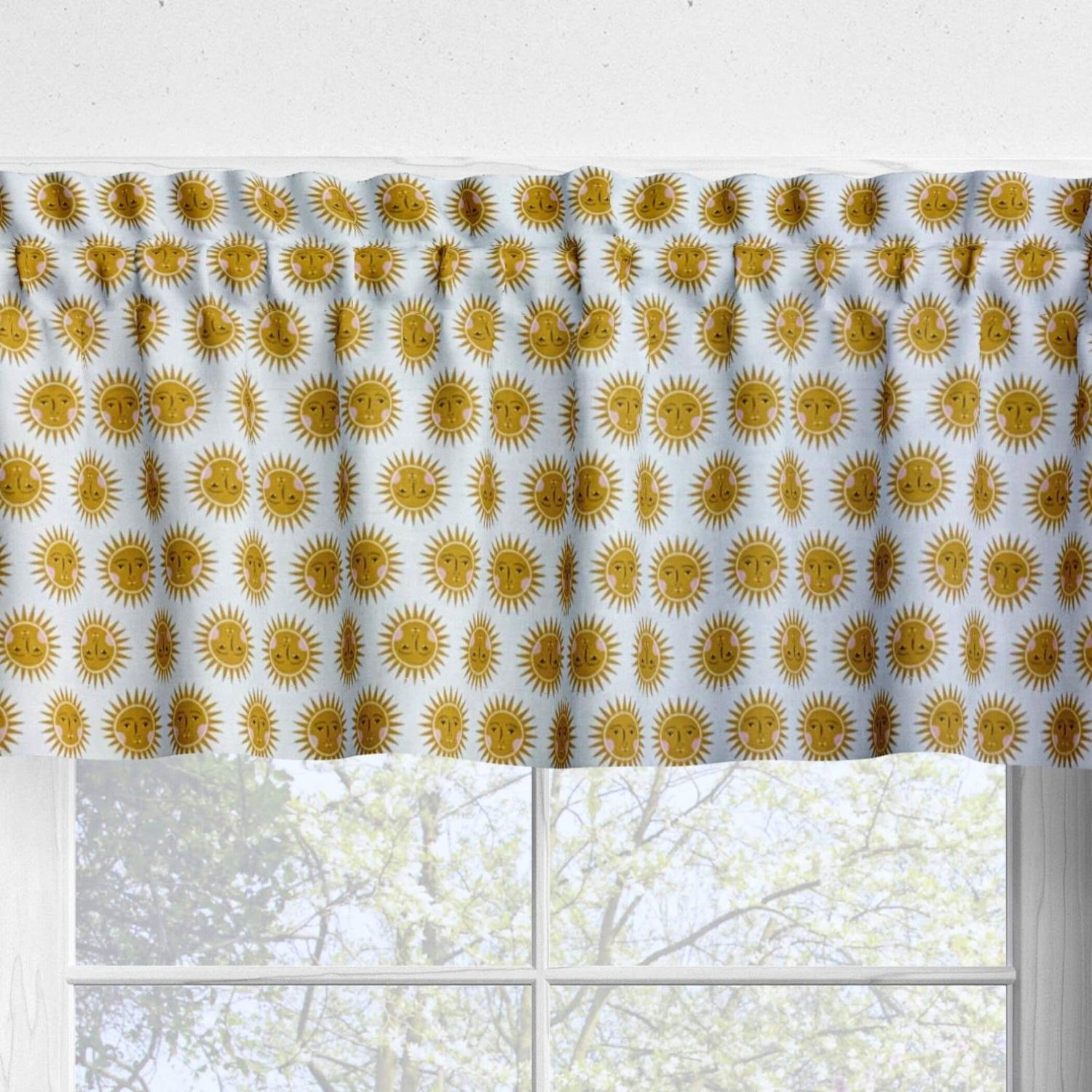 Retro Boho Sunny Faces Valances and Cafe Curtains