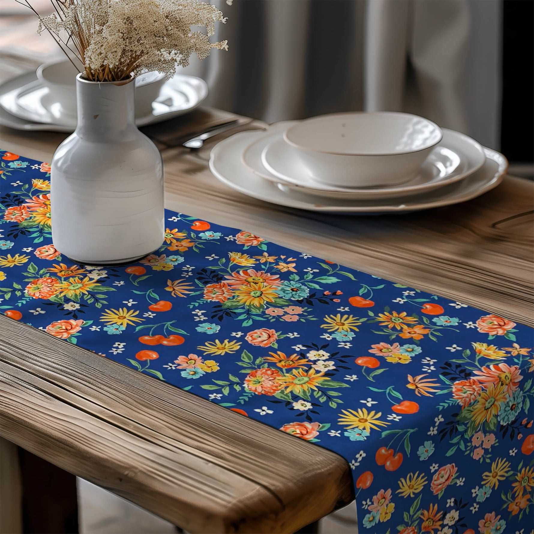 Retro Farmhouse Table Runners – Floral & Cherry Print