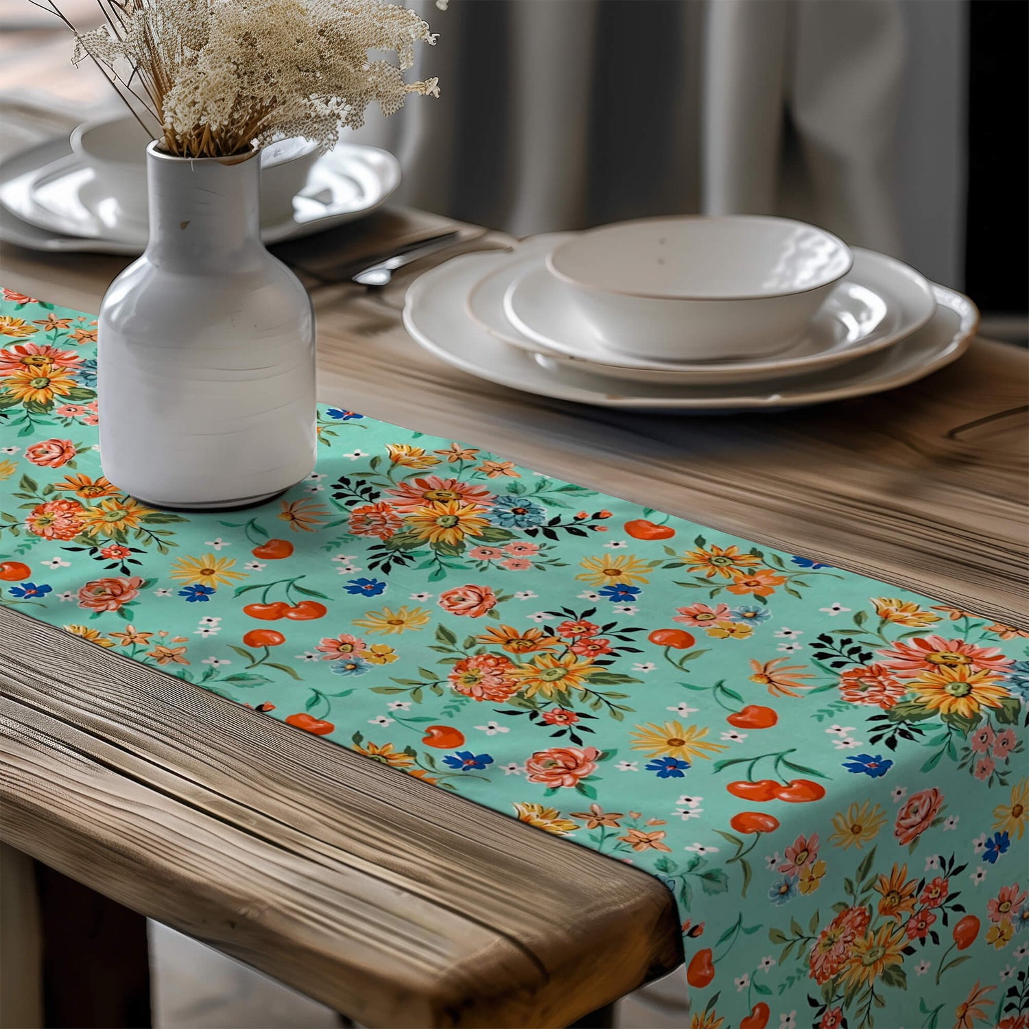 Retro Farmhouse Table Runners – Floral & Cherry Print