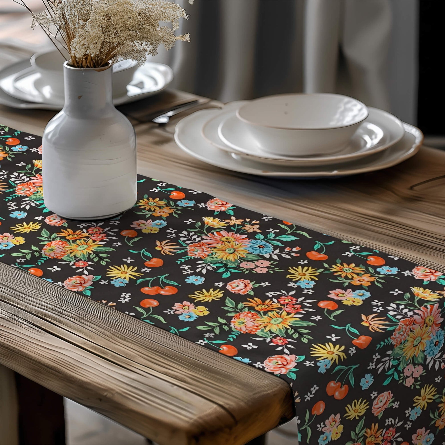 Retro Farmhouse Table Runners – Floral & Cherry Print