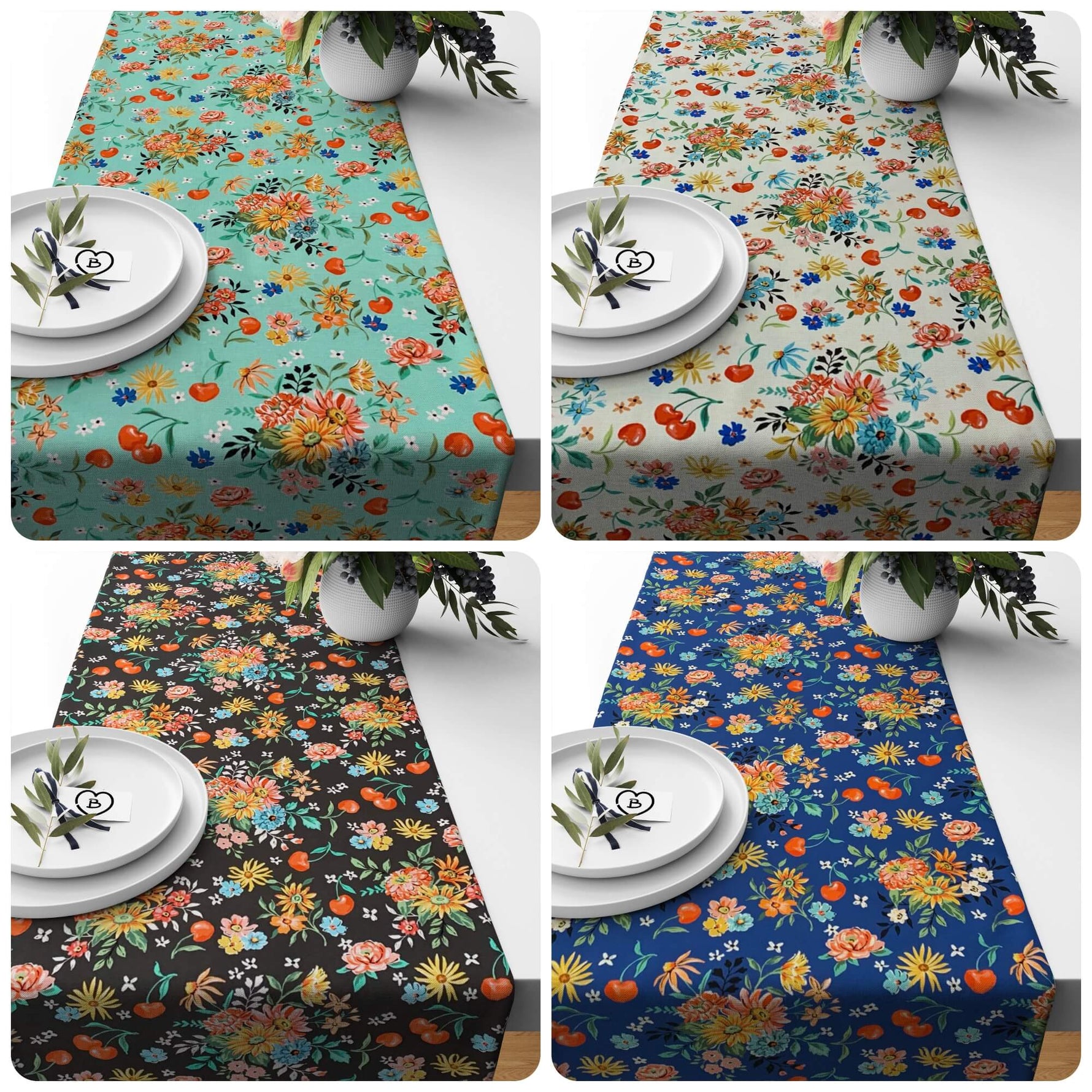 Retro Farmhouse Table Runners – Floral & Cherry Print