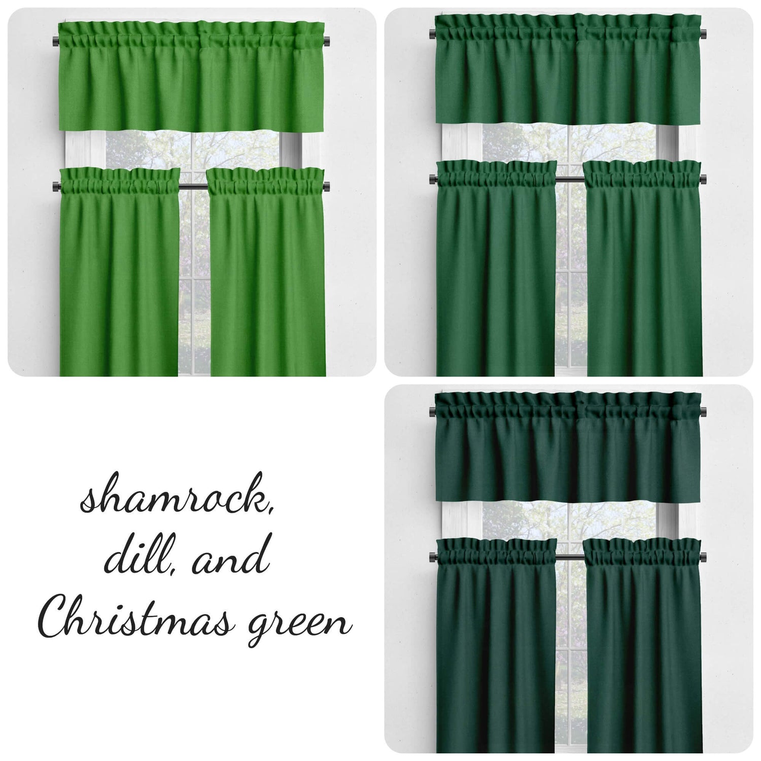 Shamrock, Dill, and Christmas Green Valances and Cafe Curtains