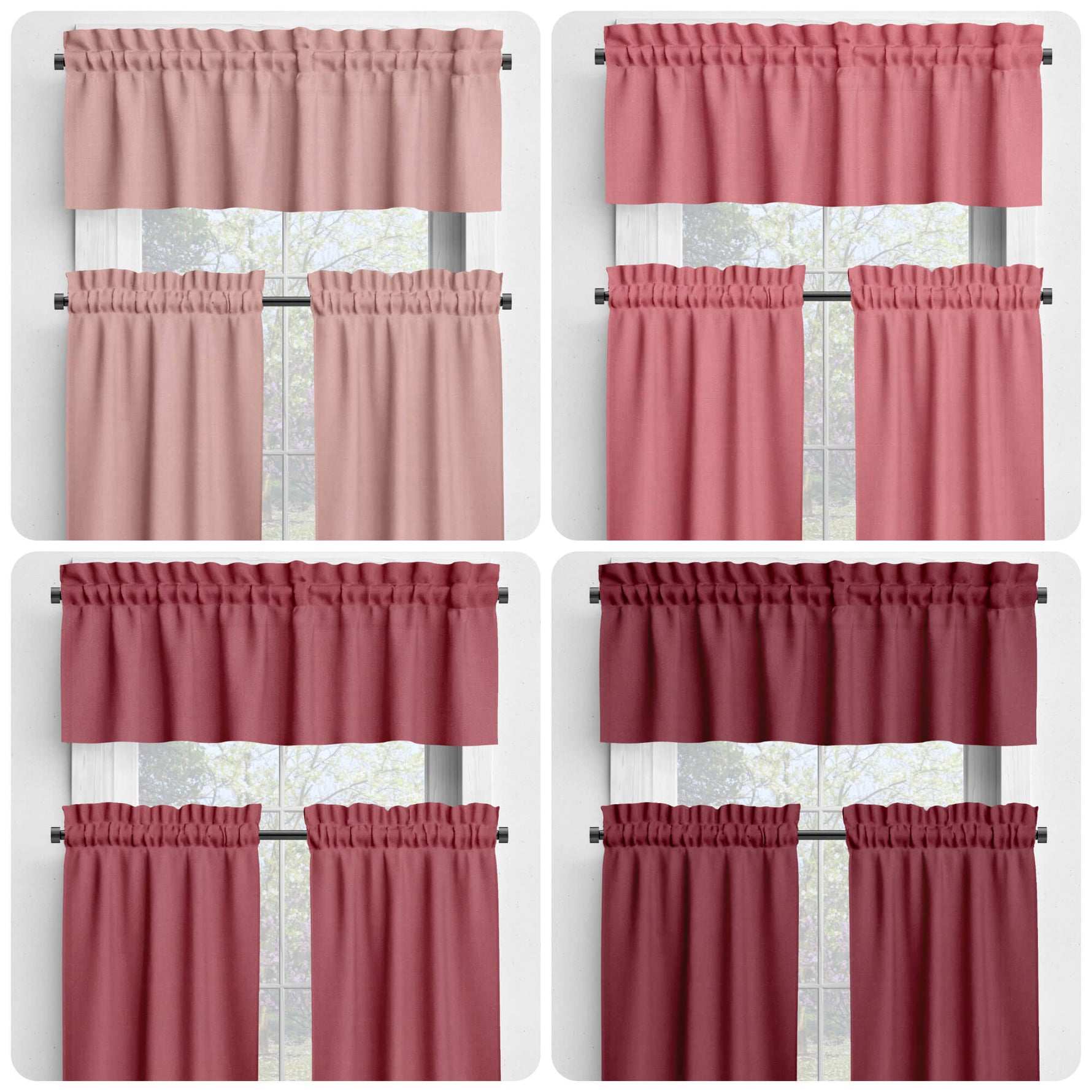 Soft Pink Cotton Valances and Cafe Curtains - Blush and Rhubarb