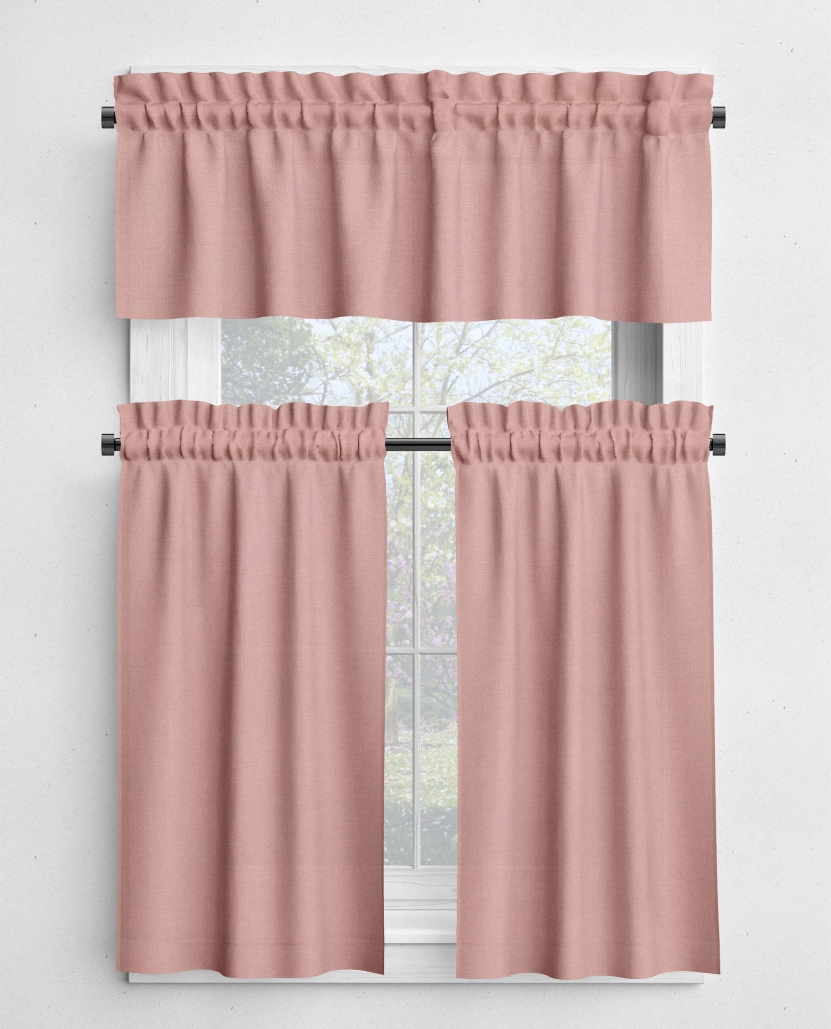 Soft Pink Cotton Valances and Cafe Curtains - Blush and Rhubarb
