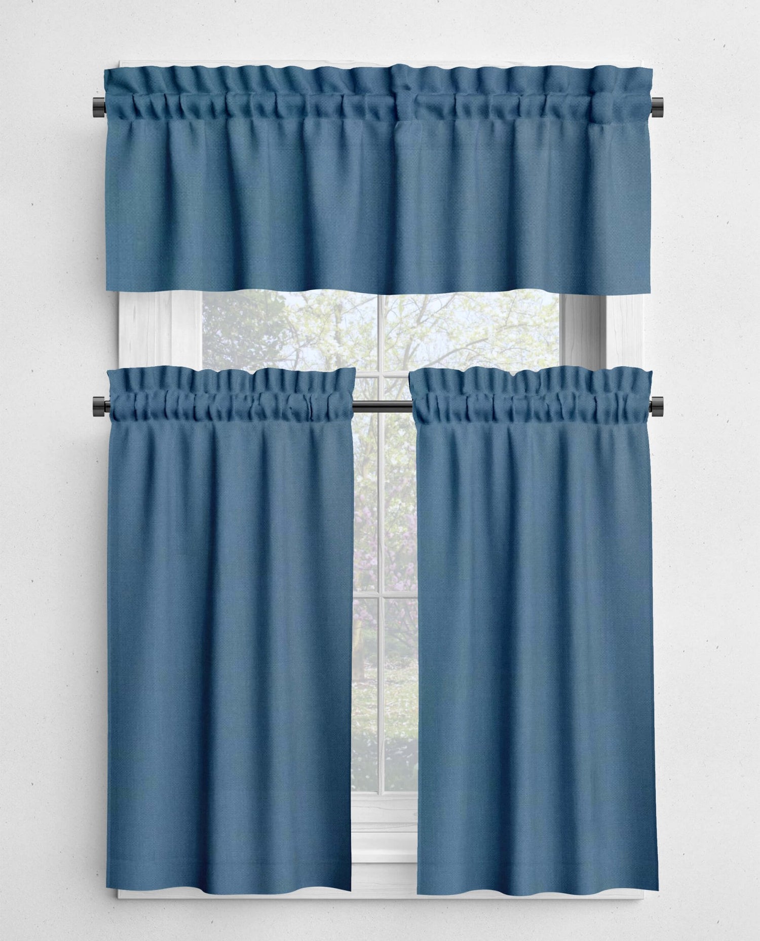 Solid Blue Cotton Valances & Cafe Curtains – Glacier and Navy