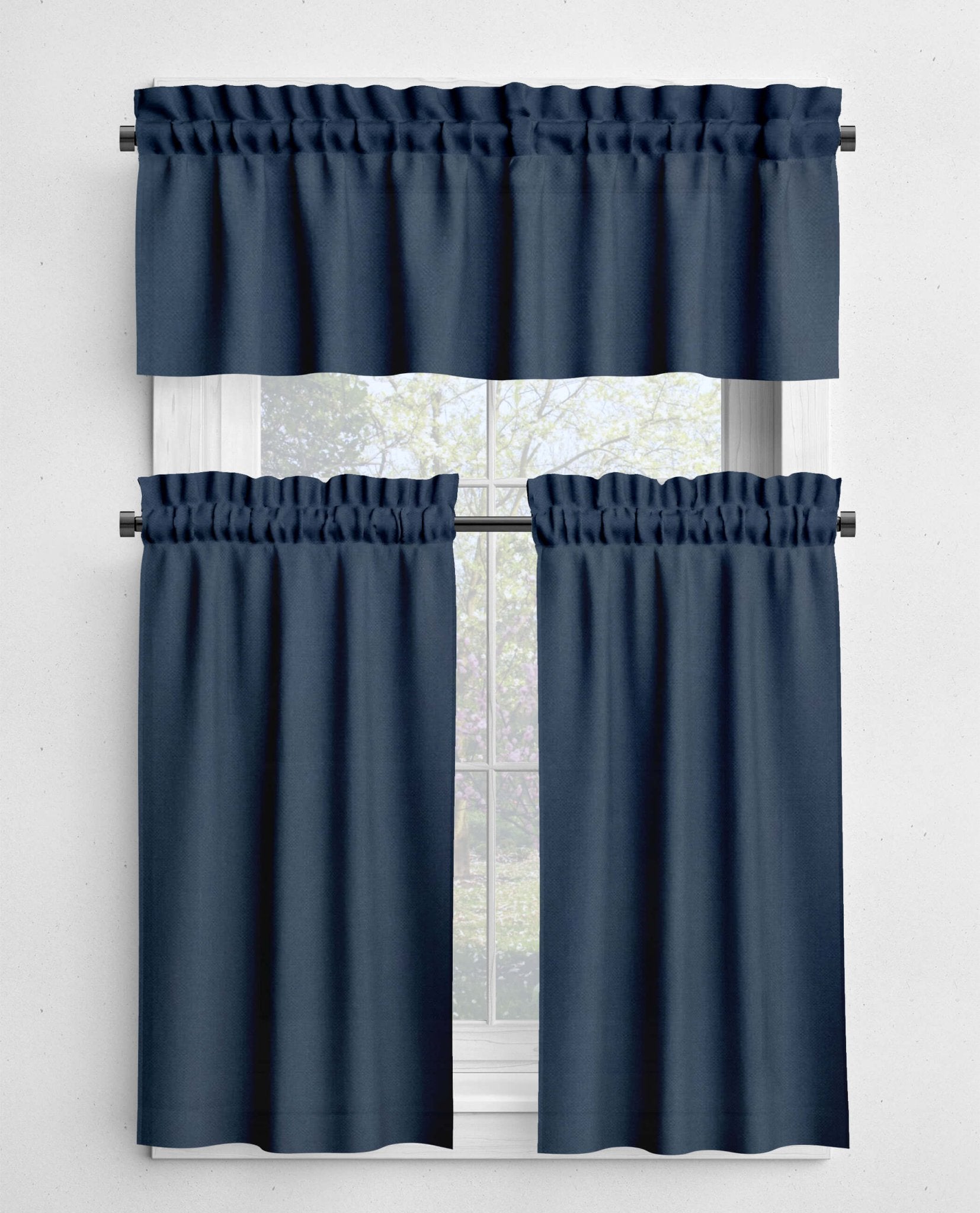 Solid Blue Cotton Valances & Cafe Curtains – Glacier and Navy