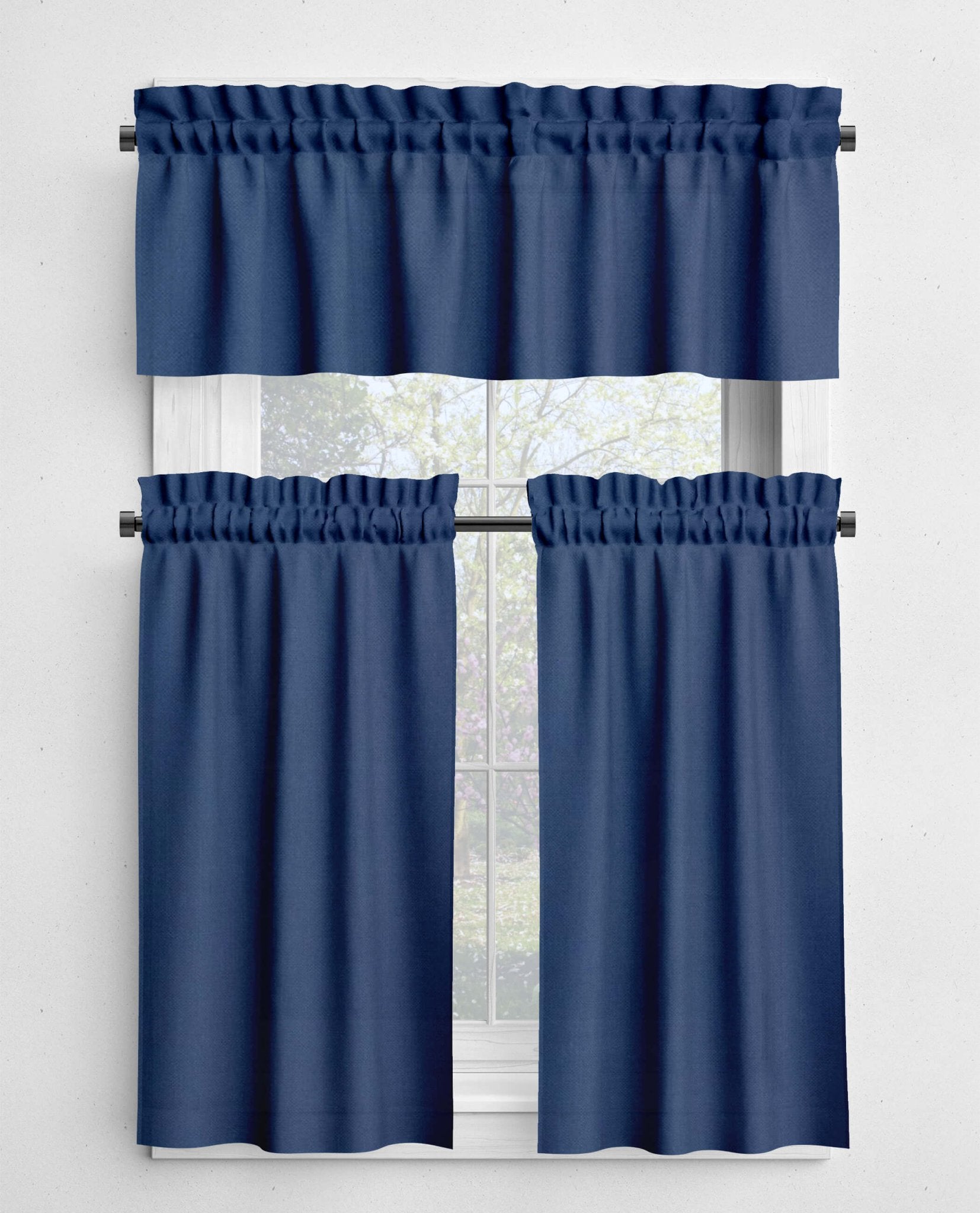 Solid Blue Cotton Valances & Cafe Curtains – Glacier and Navy