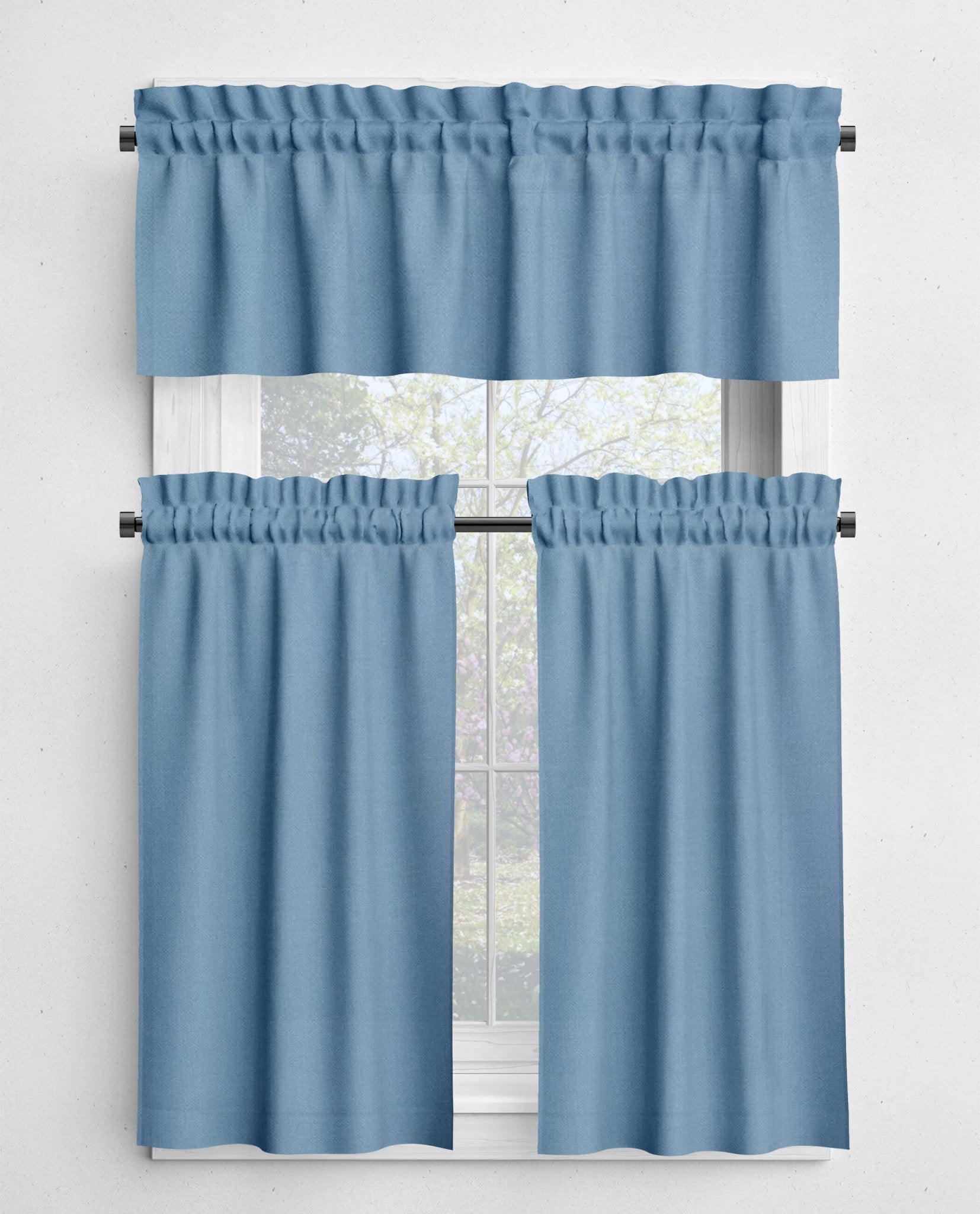 Solid Blue Cotton Valances & Cafe Curtains – Glacier and Navy