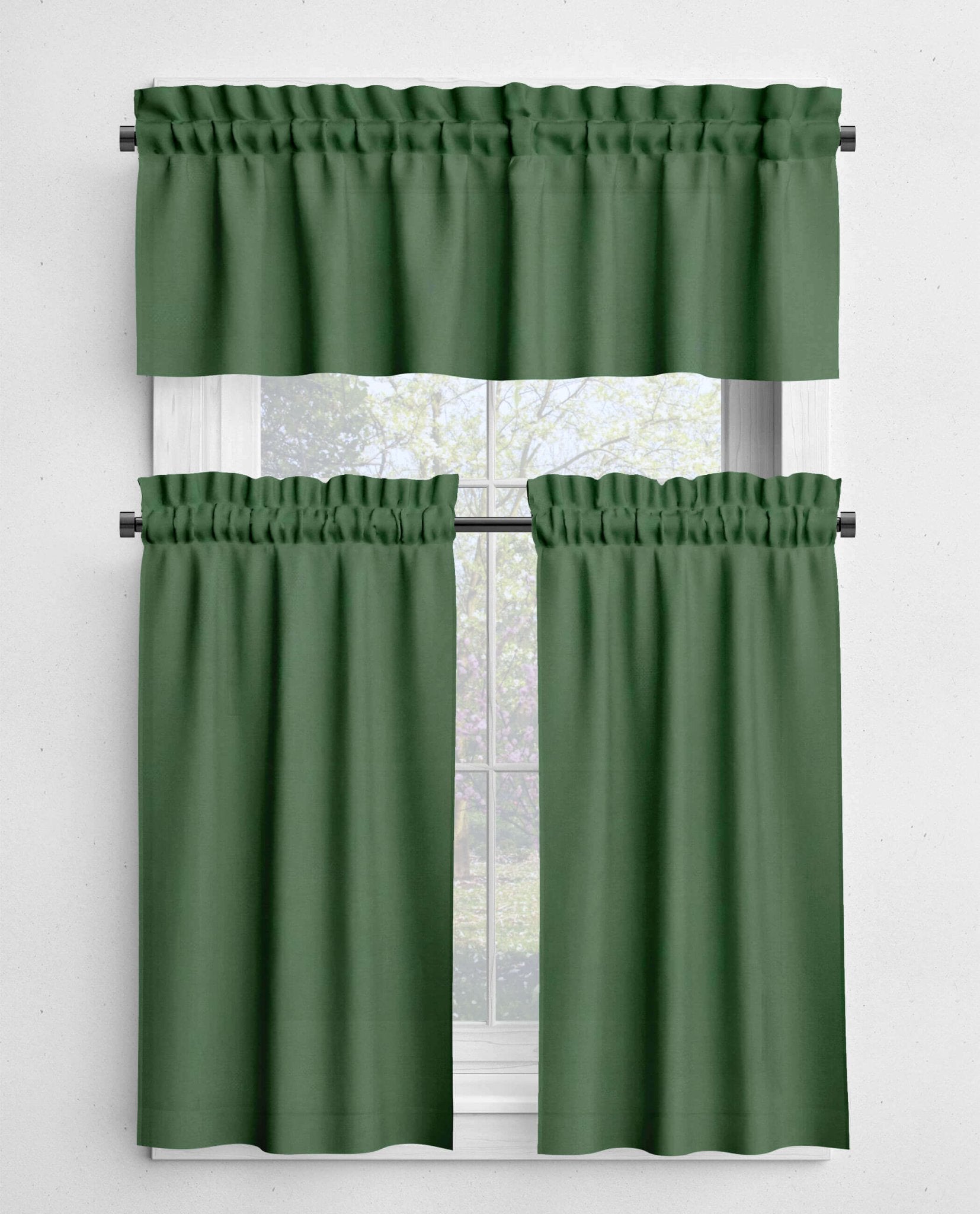 Solid Green Valances and Cafe Curtains - Light Mint, Topiary, and Dark Hunter