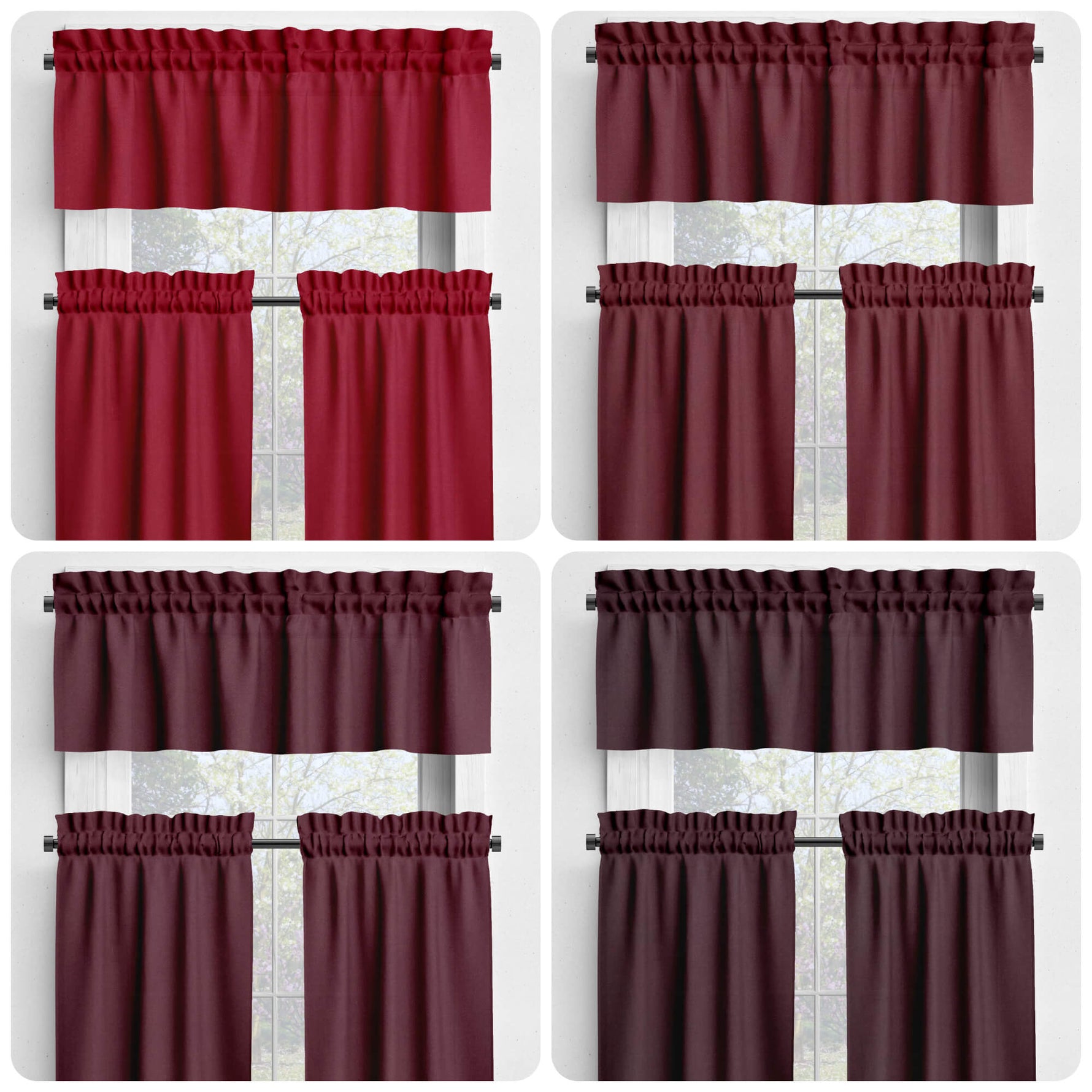 Solid Red Valances and Cafe Curtains - Classic Red and Burgundy