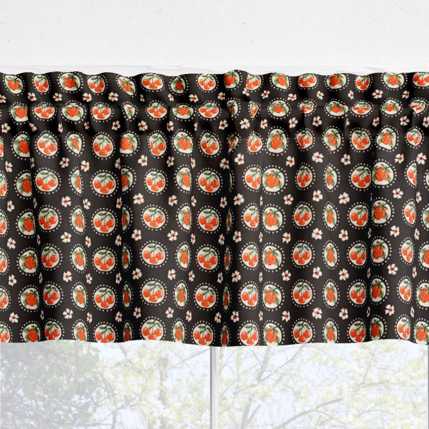 Black Cherry Strawberry Kitchen Valances and Cafe Curtains