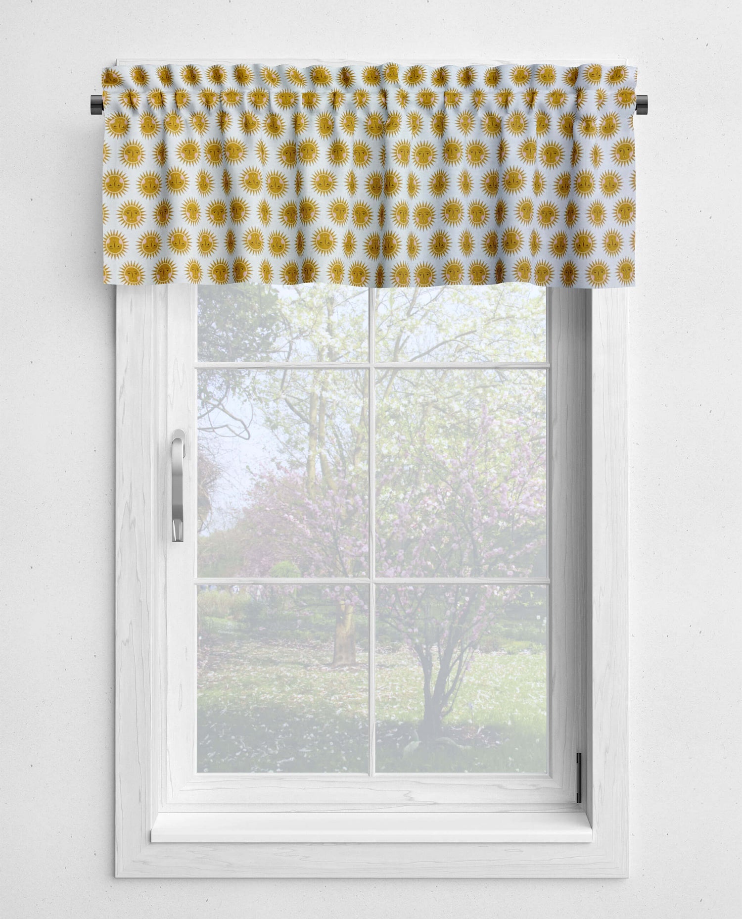 Retro Boho Sun Faces Valances and Cafe Curtains