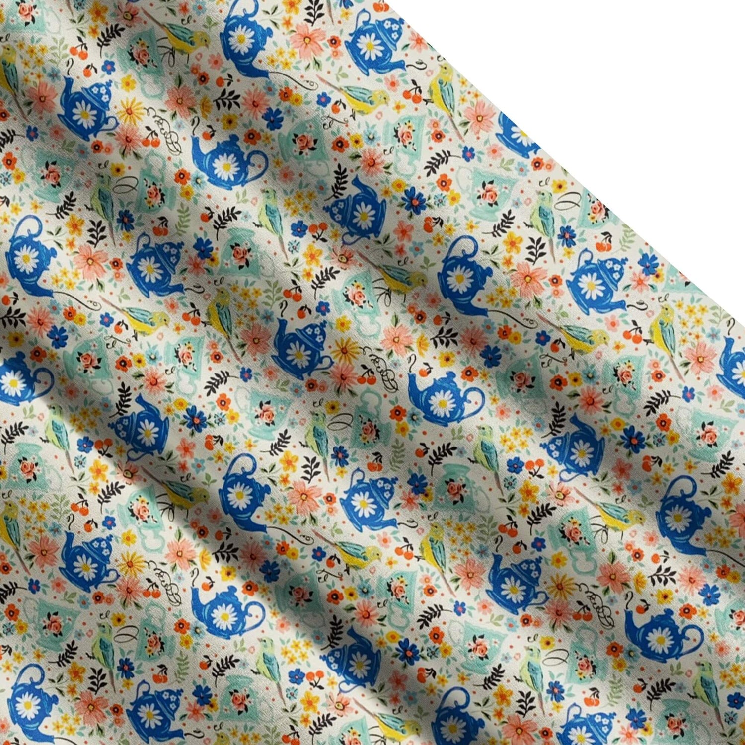 Teapots and Birds Kitchen Valances and Cafe Curtains