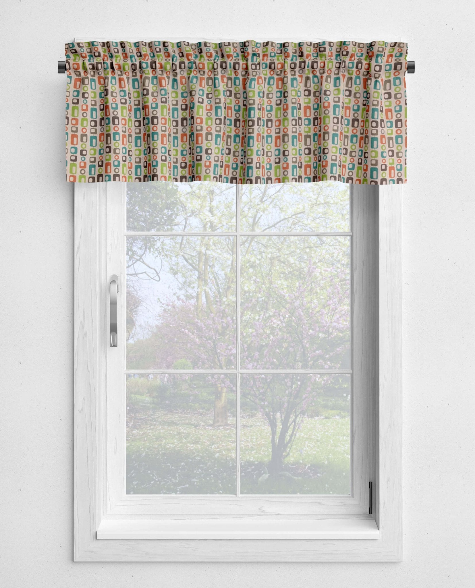 Vintage Geometric Valances & Tier Curtains – Mid - Century Modern Window Décor