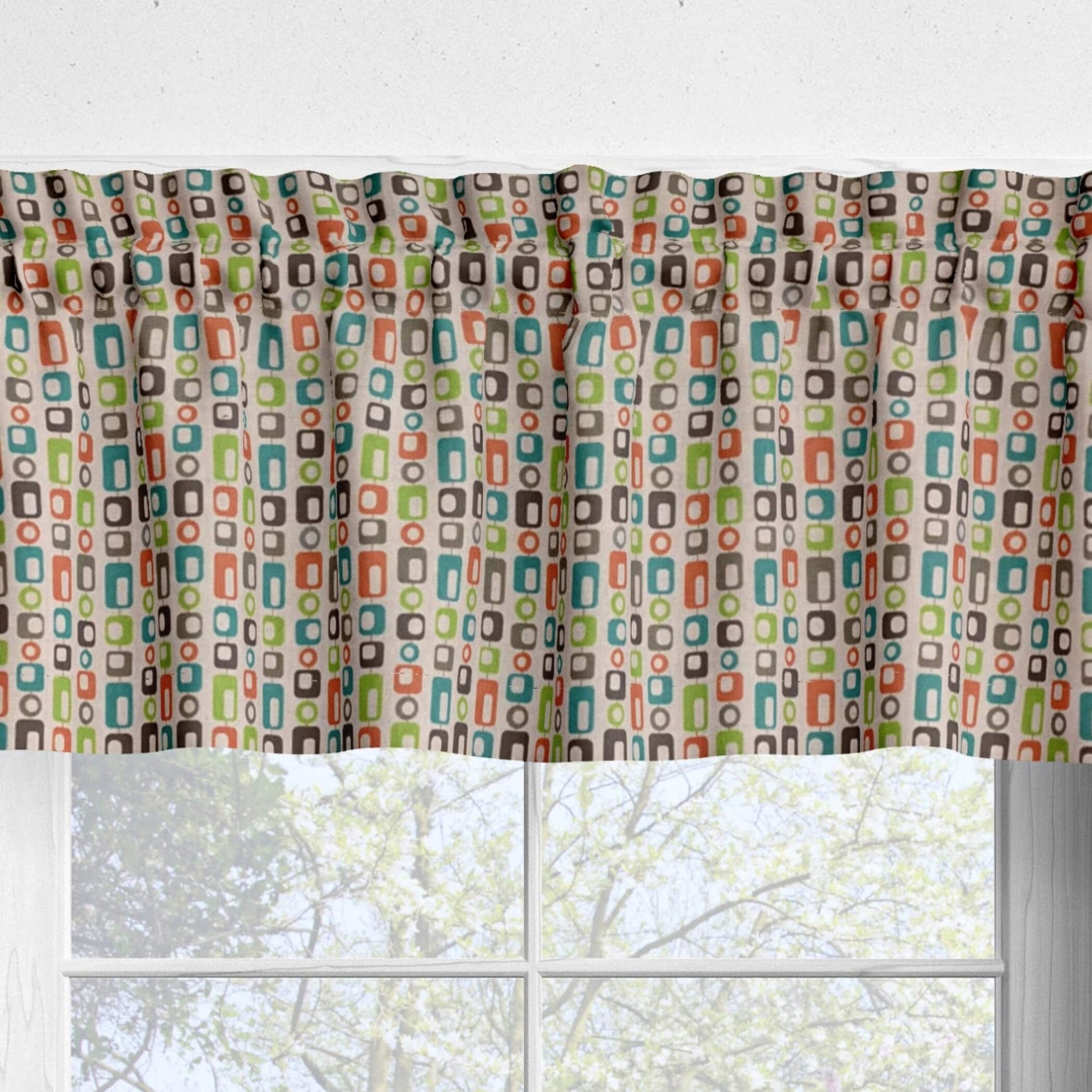 Vintage Geometric Valances & Tier Curtains – Mid - Century Modern Window Décor