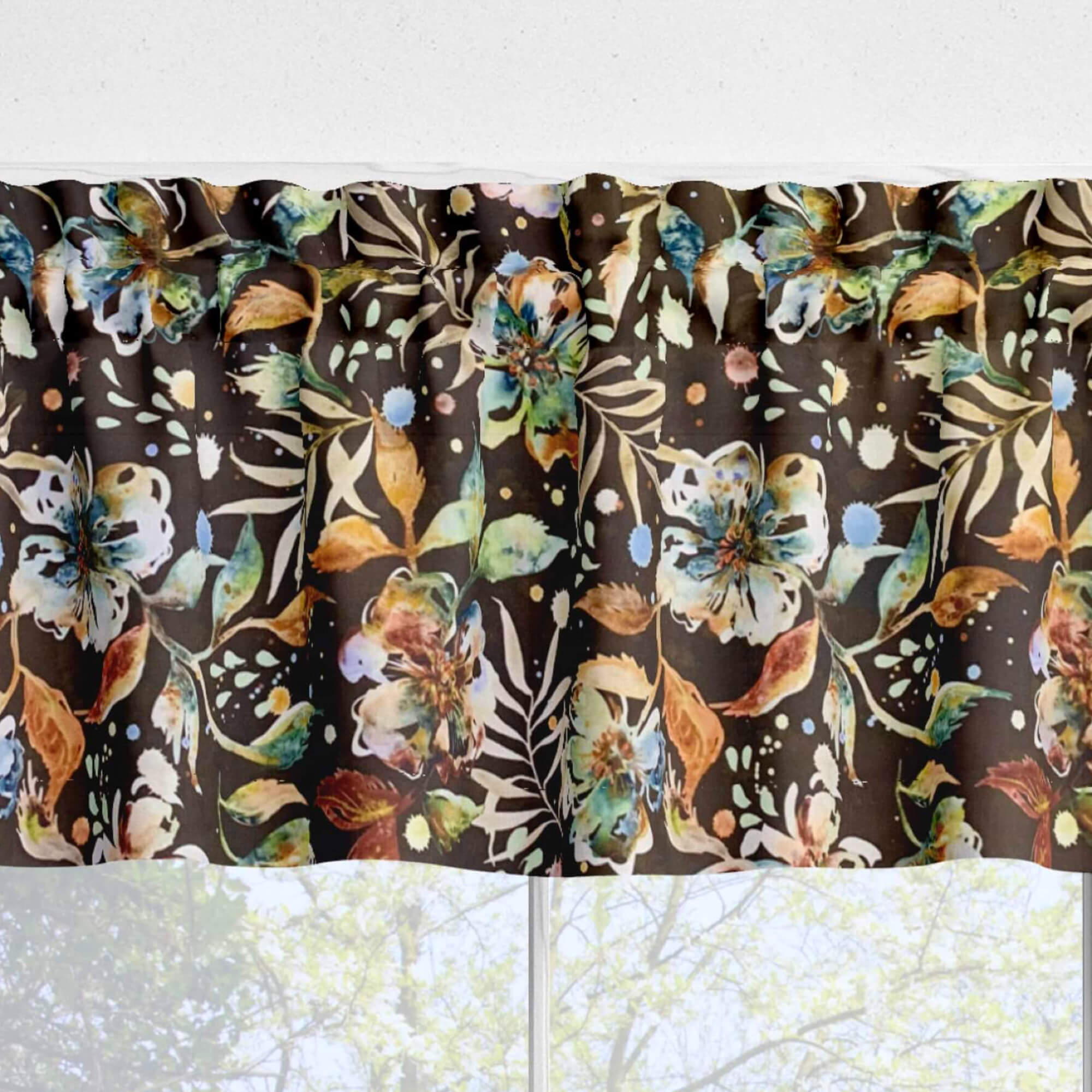 Watercolor Desert Flower Valances and Tier Curtains – Cream or Earth Brown