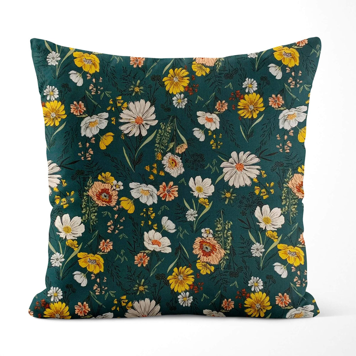 Wildflower Pillow Covers and Euro Shams – Teal or Black Floral Style